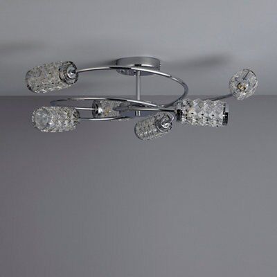Adela Glass beads Brushed Glass & metal clear Chrome effect 6 Lamp Ceiling light