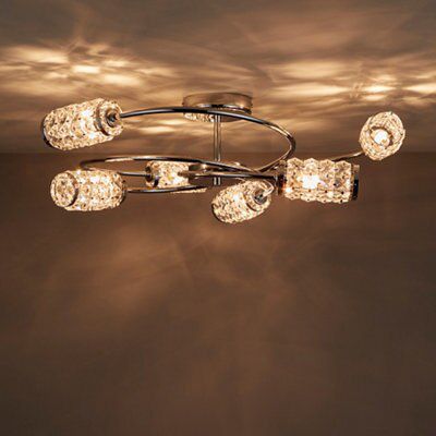 Adela Glass beads Brushed Glass & metal clear Chrome effect 6 Lamp Ceiling light