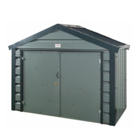 Adman Steel Sheds Ministore 10x4 ft Apex Olive Metal 2 door Shed with floor (Base included) - Assembly service included