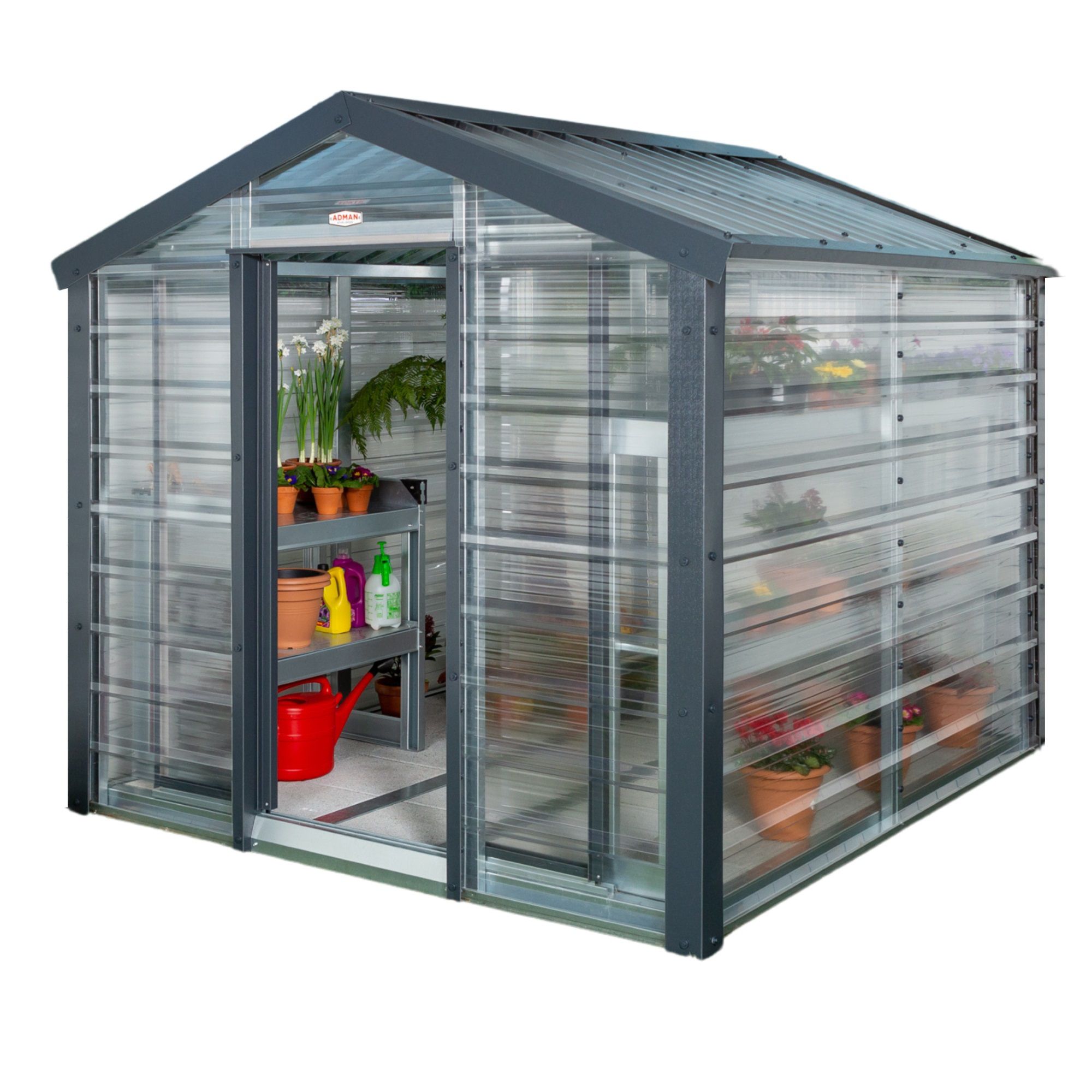 Adman Steel Sheds Multigrow 8x6 ft Polycarbonate (PC) Apex Greenhouse ...