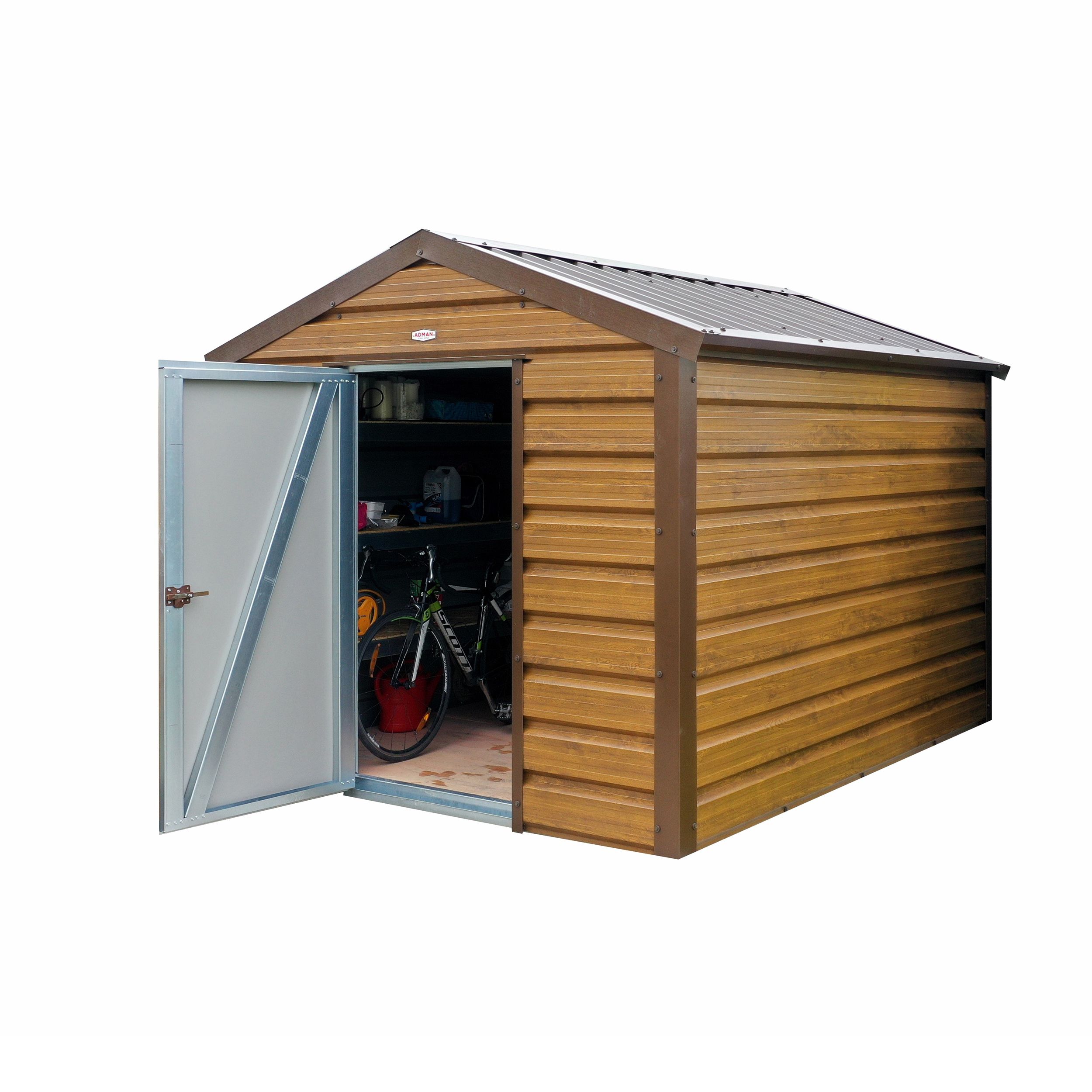 Adman Steel Sheds Multistore 10x17 ft Apex Woodgrain Metal Shed with floor (Base included) - Assembly service included