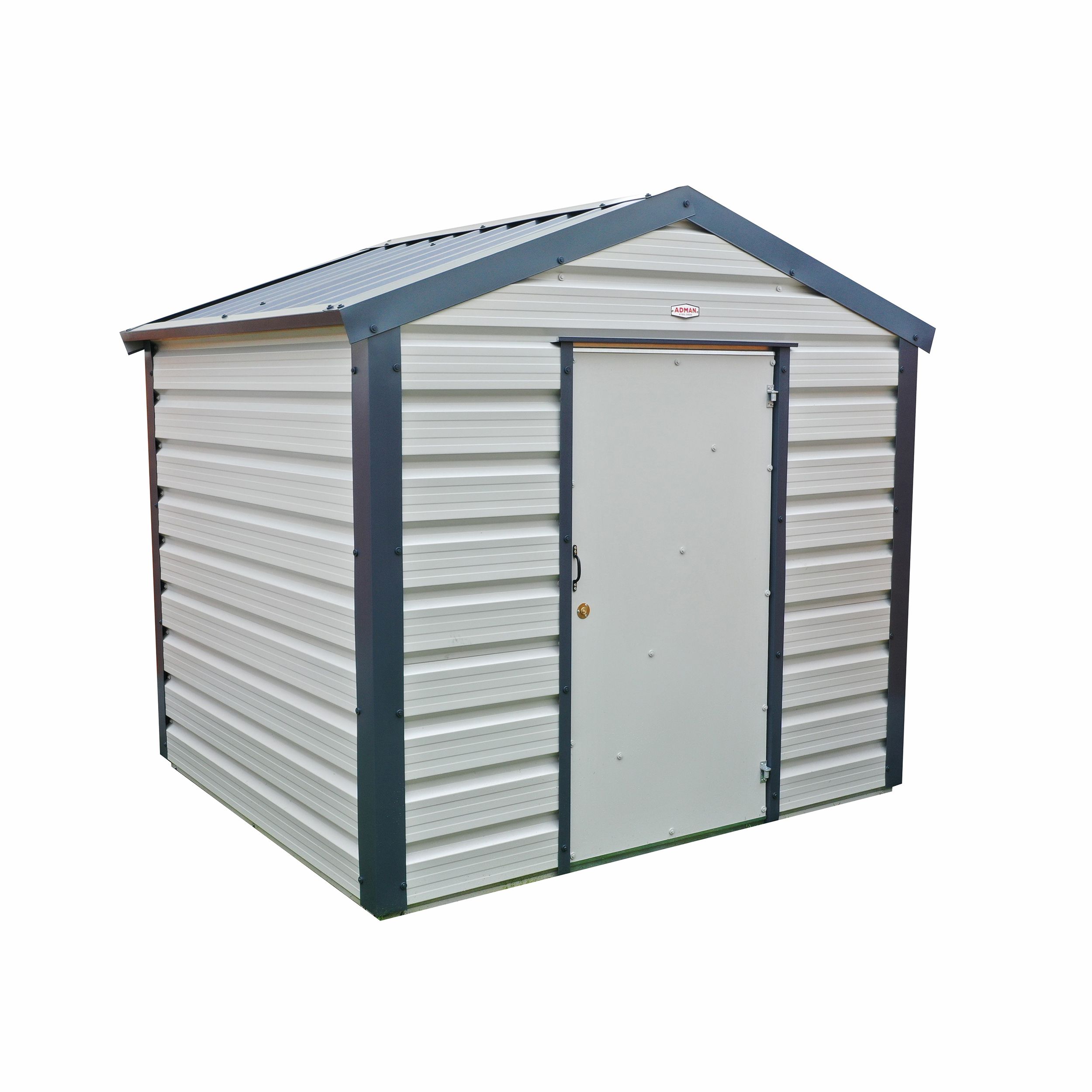 Adman Steel Sheds Multistore 7x8 ft Apex Goosewing Grey Metal Shed with floor (Base included) - Assembly service included