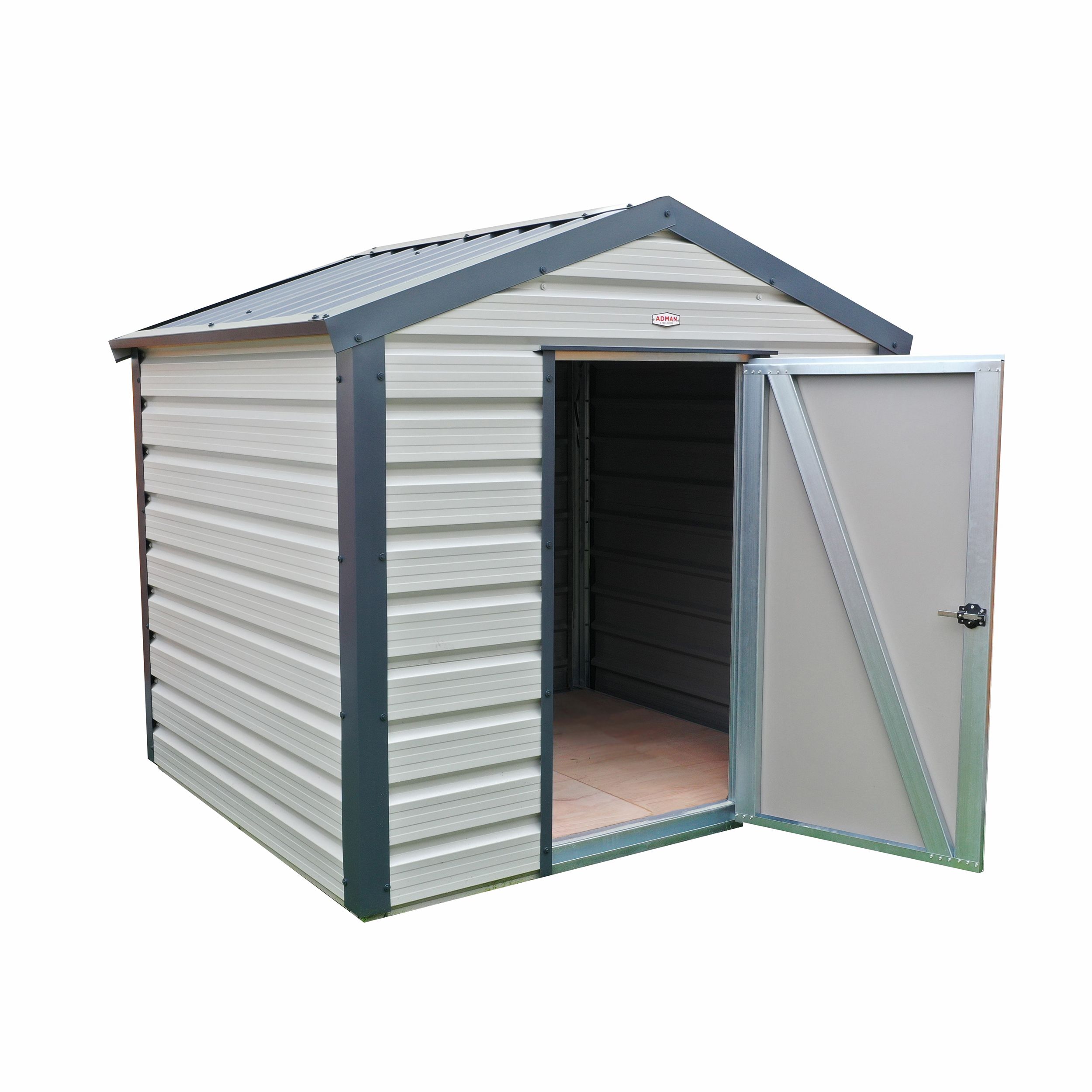 Adman Steel Sheds Multistore 7x8 ft Apex Goosewing Grey Metal Shed with floor (Base included) - Assembly service included