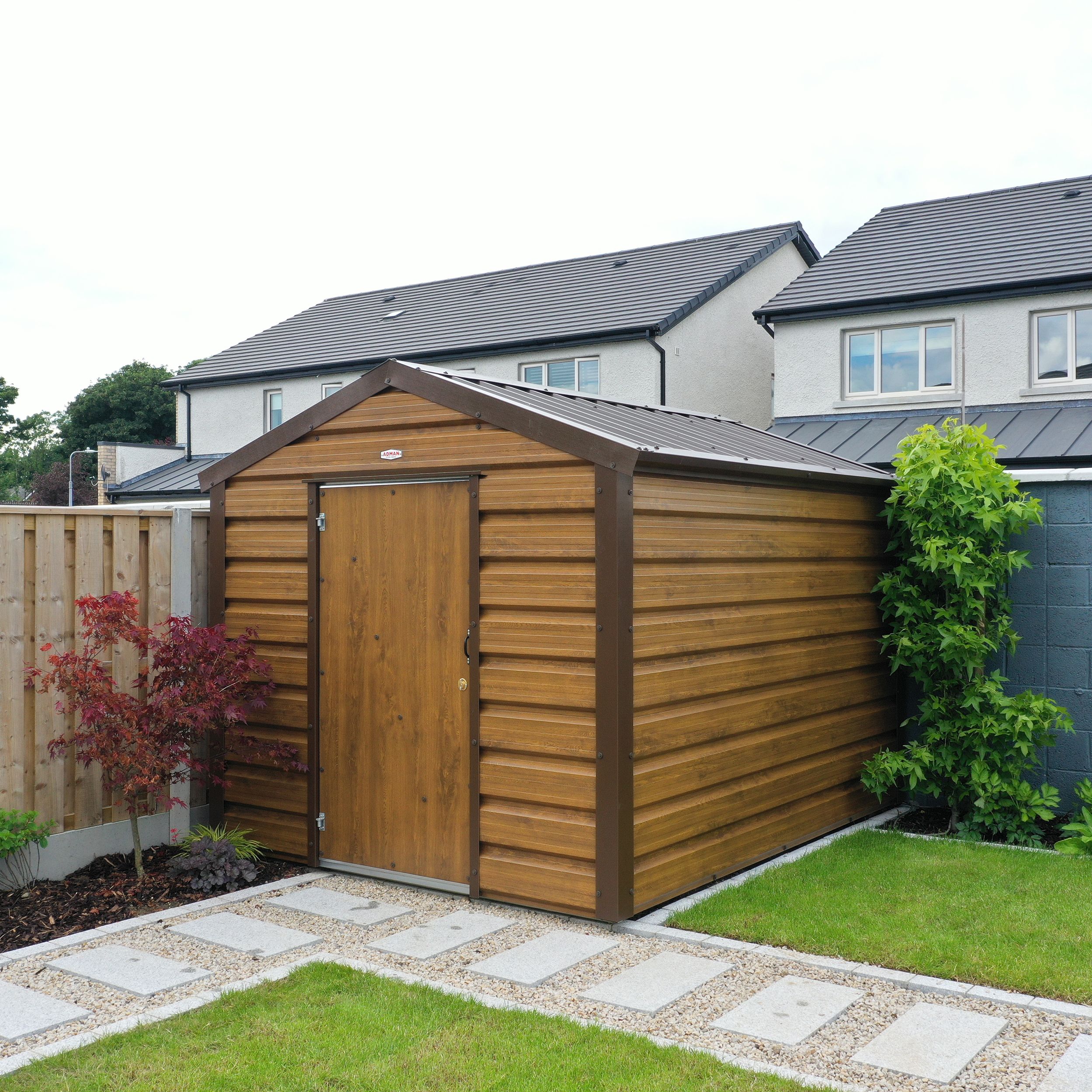 Adman Steel Sheds Multistore 7x8 ft Apex Woodgrain Timber Shed with floor (Base included) - Assembly service included