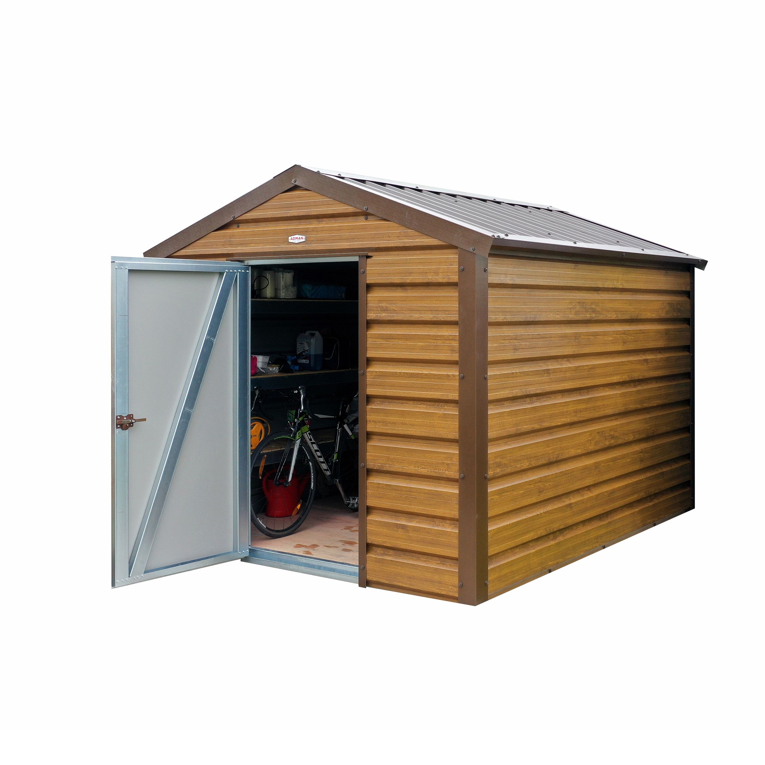 Adman Steel Sheds Multistore 7x8 ft Apex Woodgrain Timber Shed with floor (Base included) - Assembly service included