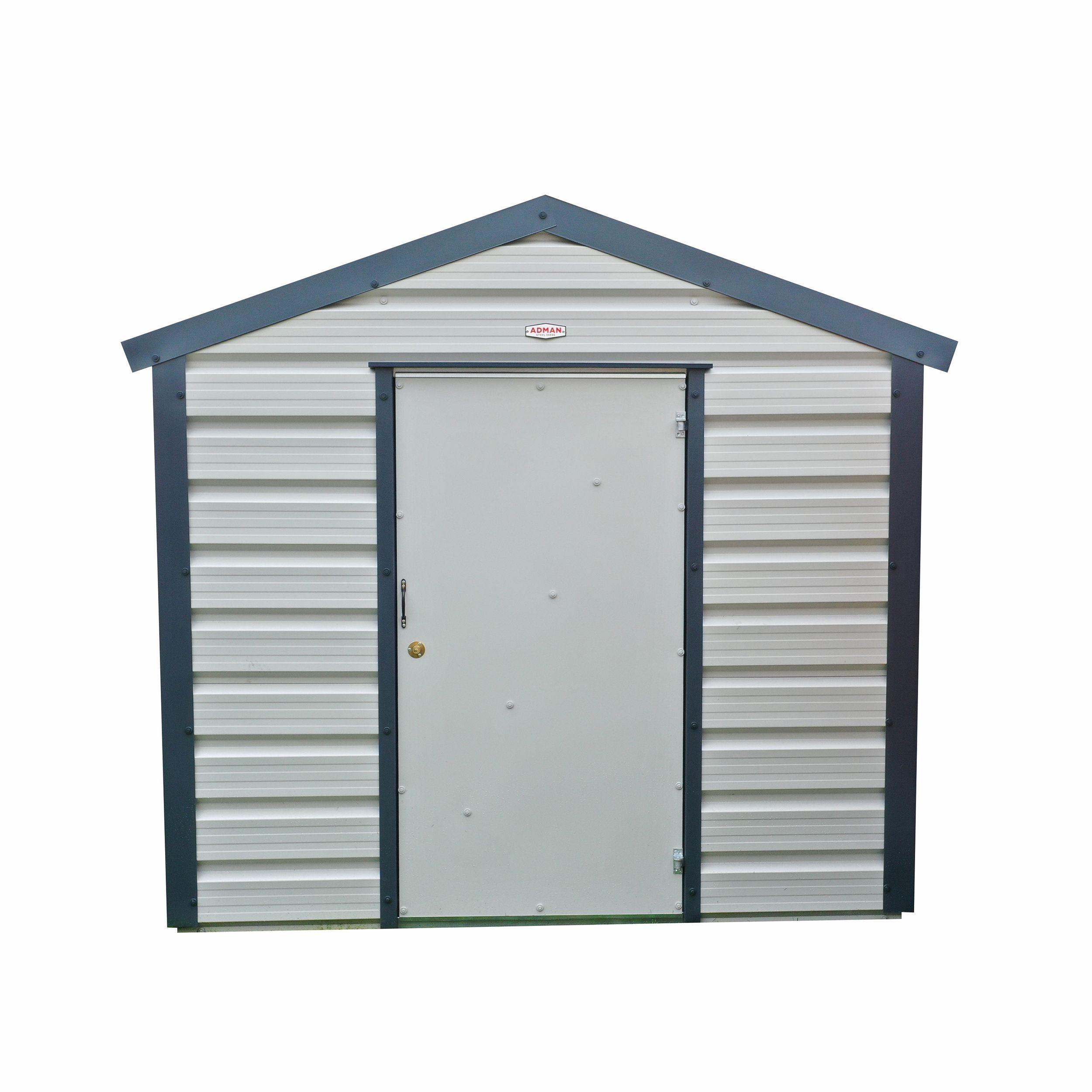Adman Steel Sheds Multistore 8x7 ft Apex Goosewing Grey Metal Shed with floor (Base included) - Assembly service included