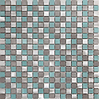 Adrano Blue & grey Gloss Plain Aluminium Mosaic tile sheet, (L)304mm (W)292mm
