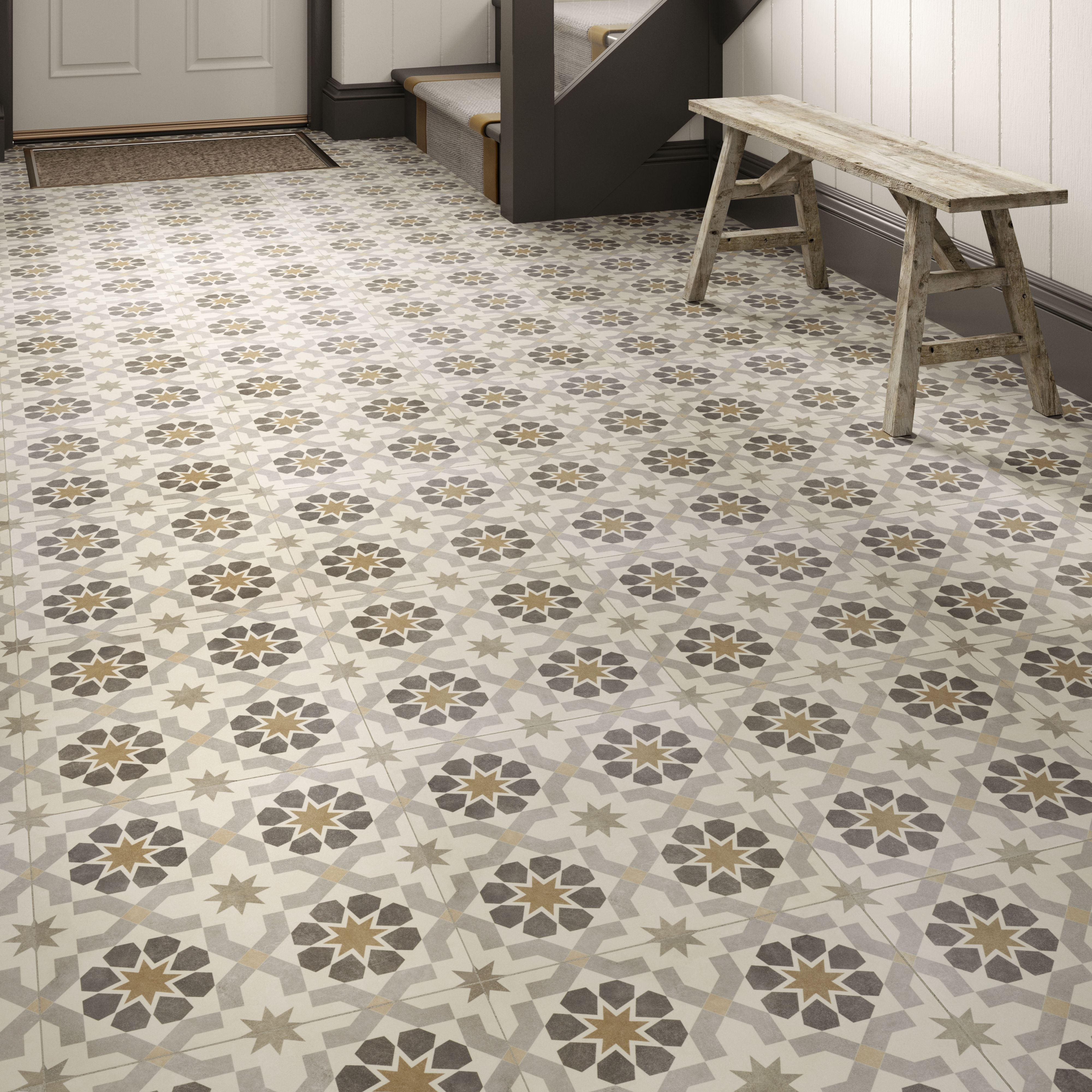 Agran Multi Matt Patterned Porcelain Wall & floor Tile, Pack of 9, (L ...