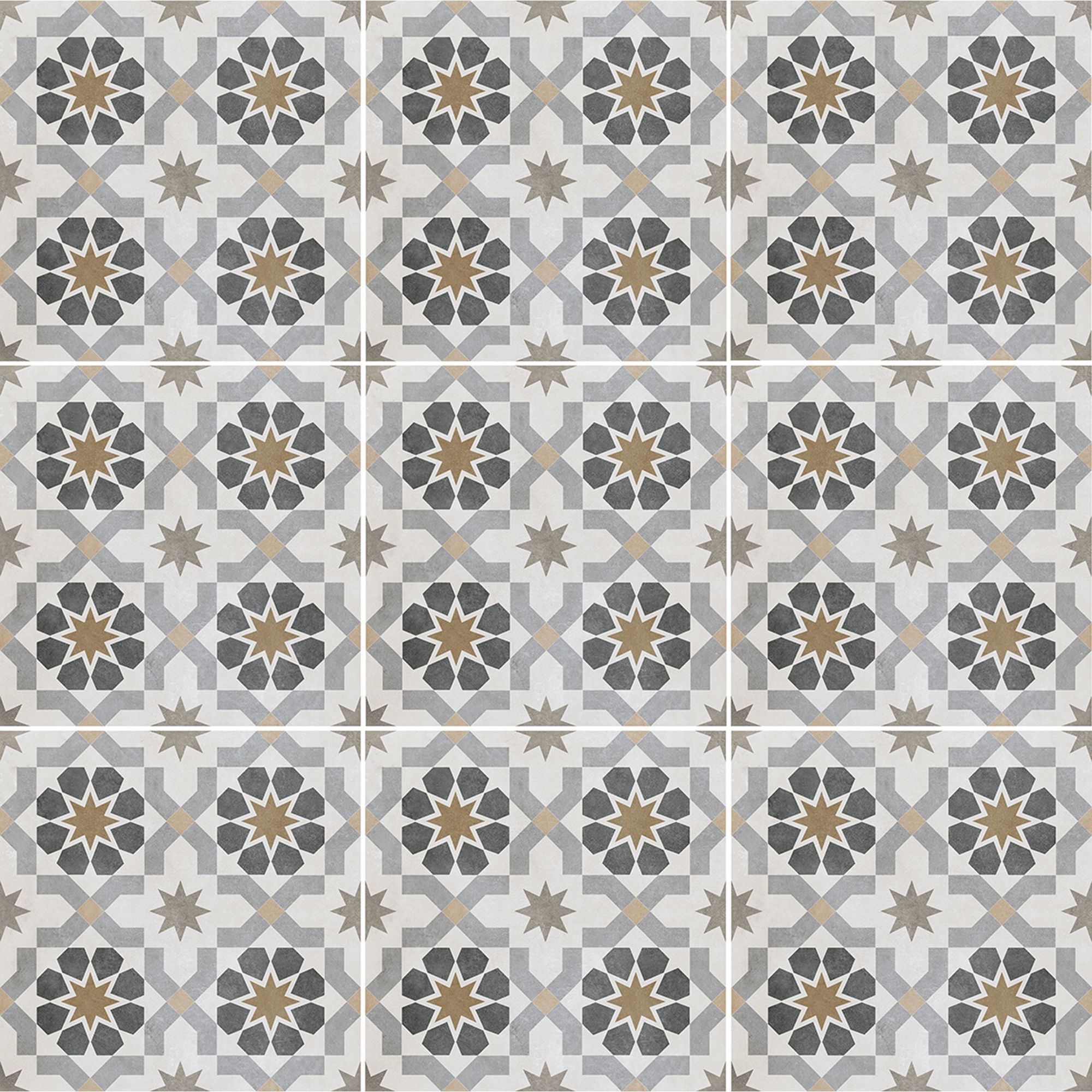 Agran Multi Matt Patterned Porcelain Wall & floor Tile, Pack of 9, (L)330mm (W)330mm