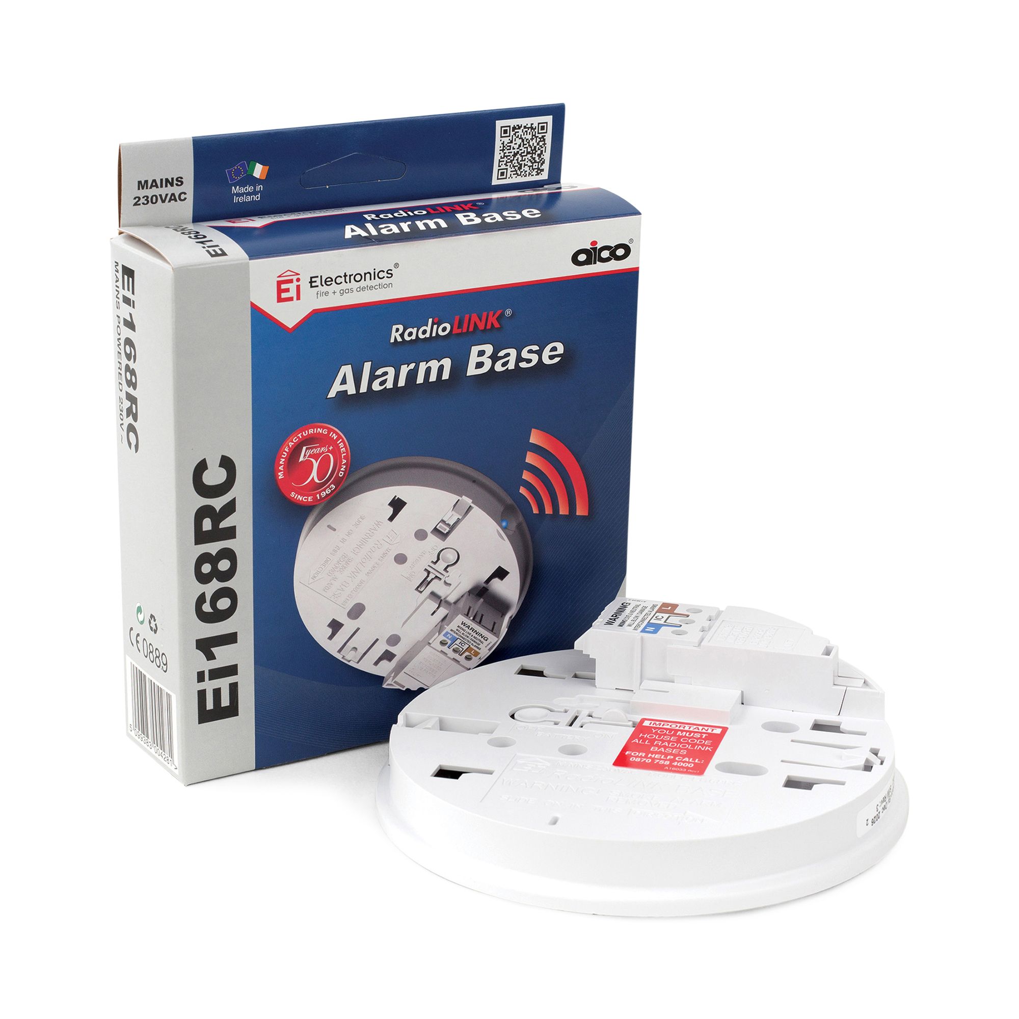 Aico Battery & mains-powered Interlinked Alarm base Ei168RC