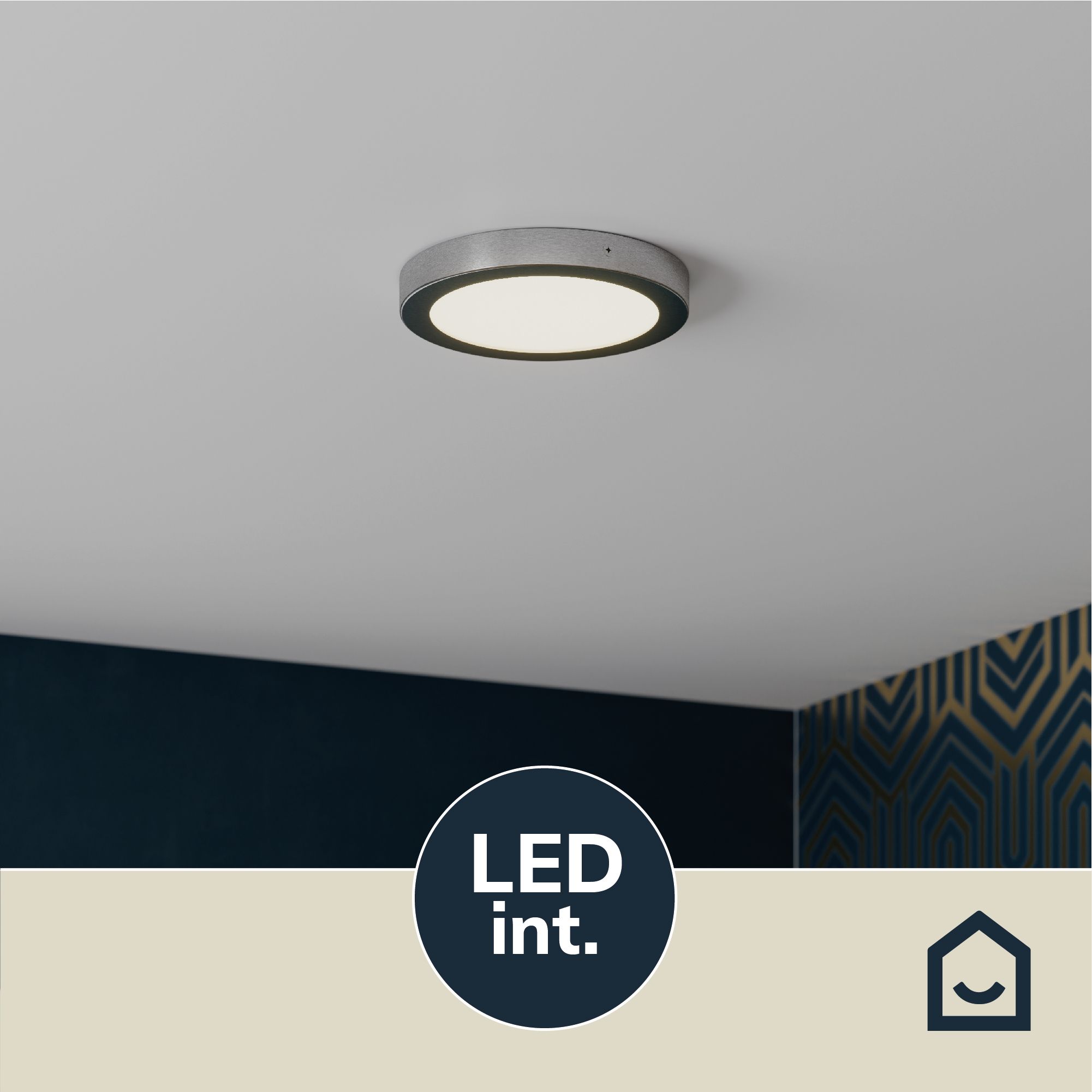 Aius Round Brushed Metal & plastic Silver Chrome effect LED Ceiling light (Dia)21.5cm