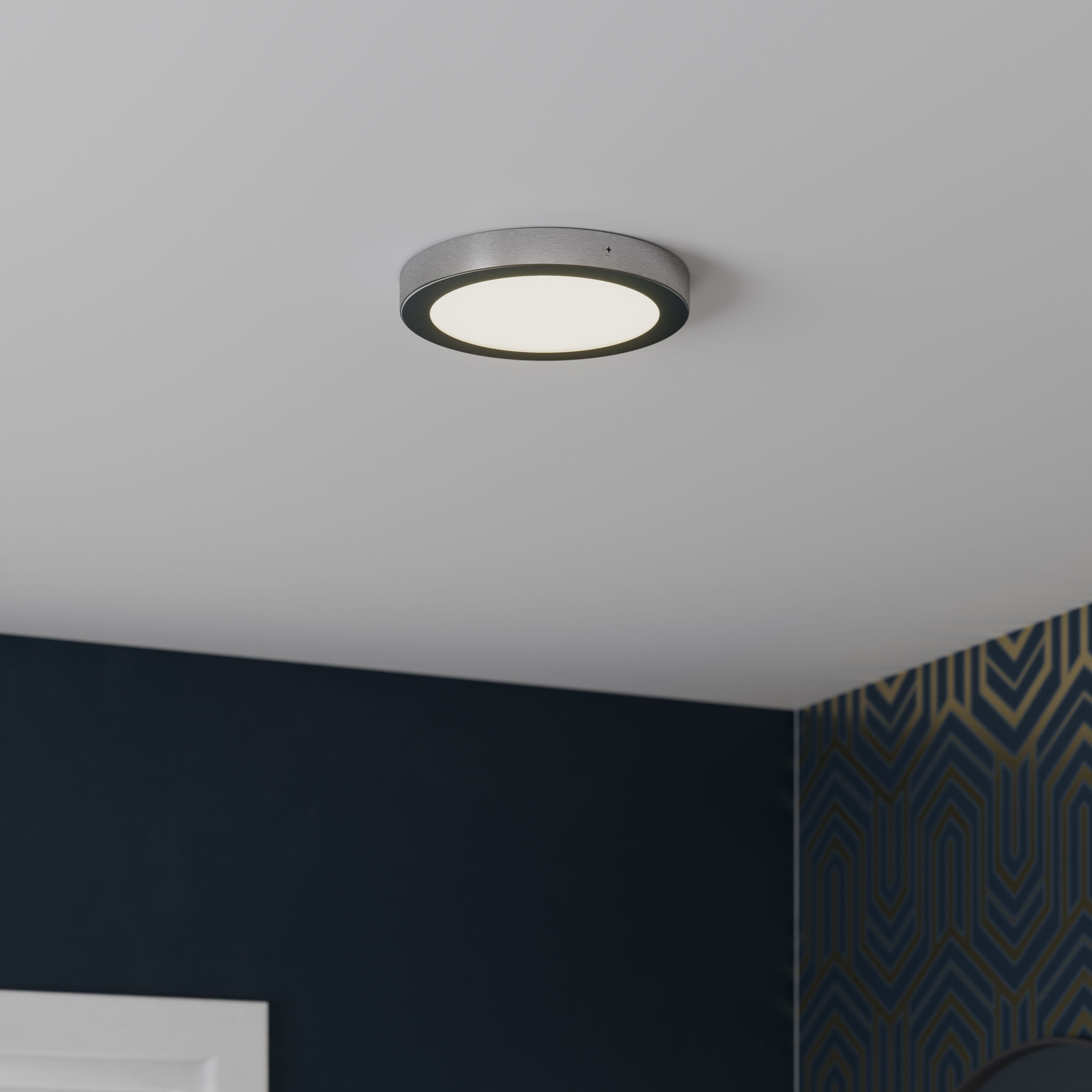 Aius Round Brushed Metal & plastic Silver Chrome effect LED Ceiling light (Dia)21.5cm