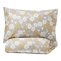 Akaisha Floral Grey & ochre King Duvet cover & pillow case set