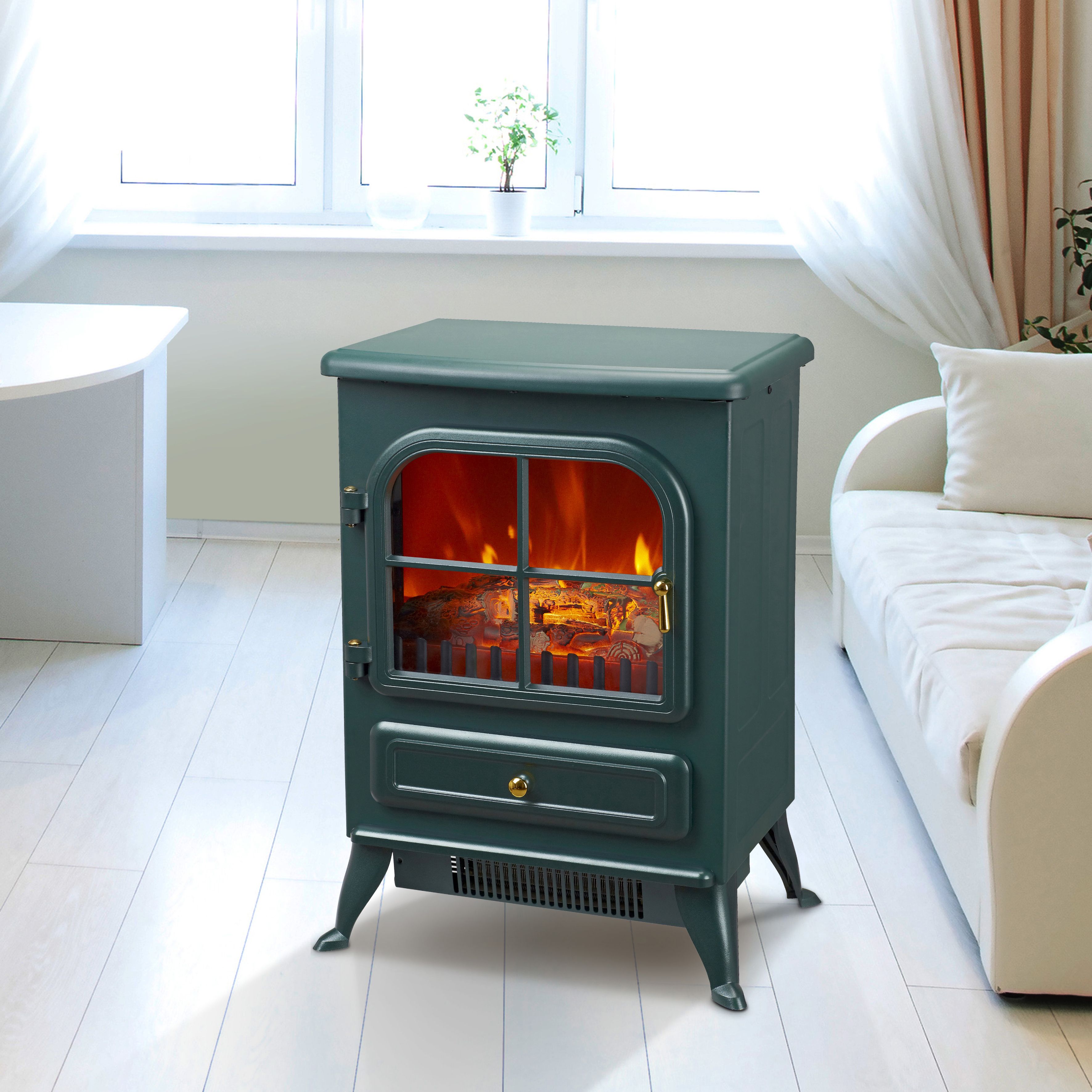 Akershus 1.85W Matt Green FC Stone effect Electric Stove (H
