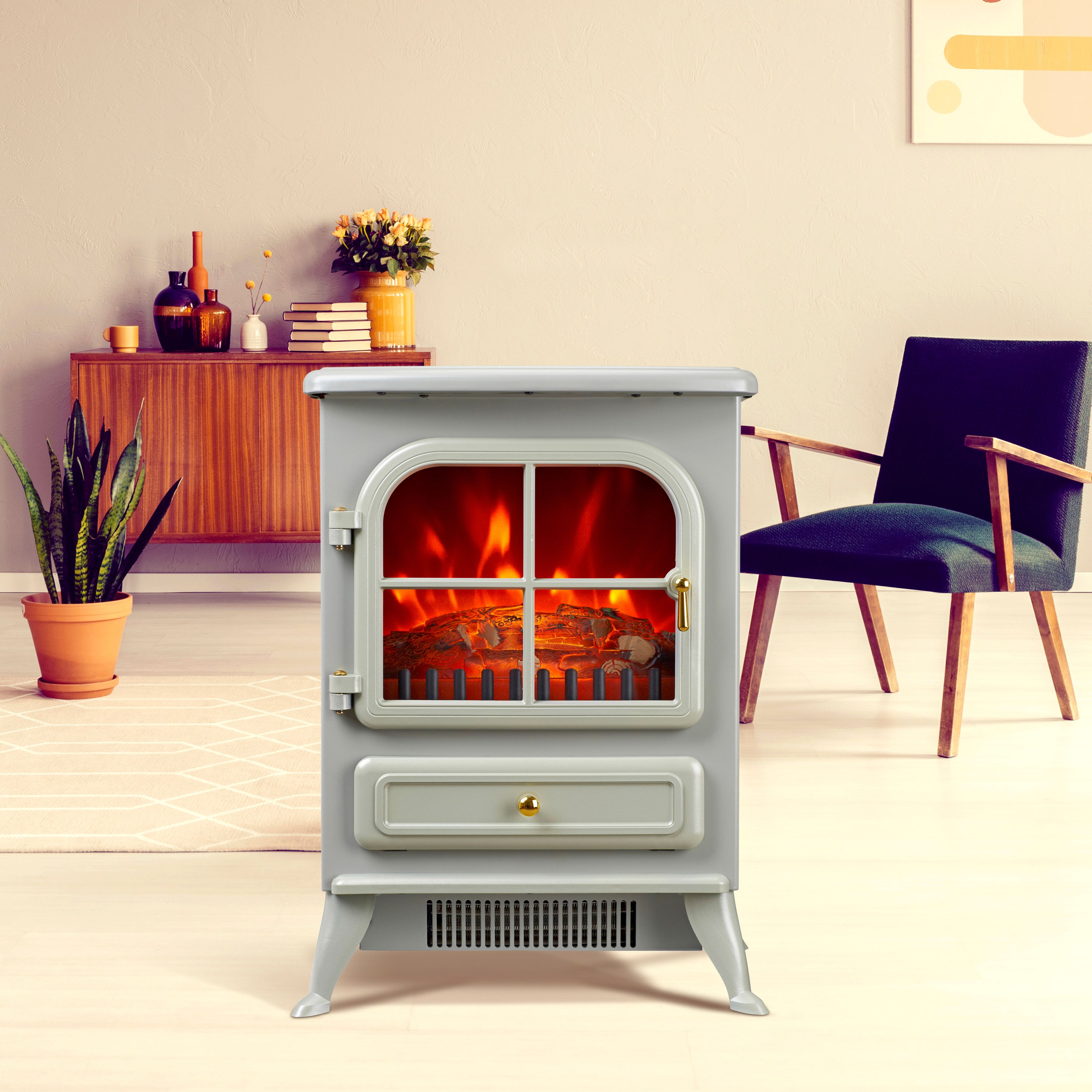Akershus Classic 1.85W Matt GREY FC Stone effect Electric Stove | DIY at Bu0026Q