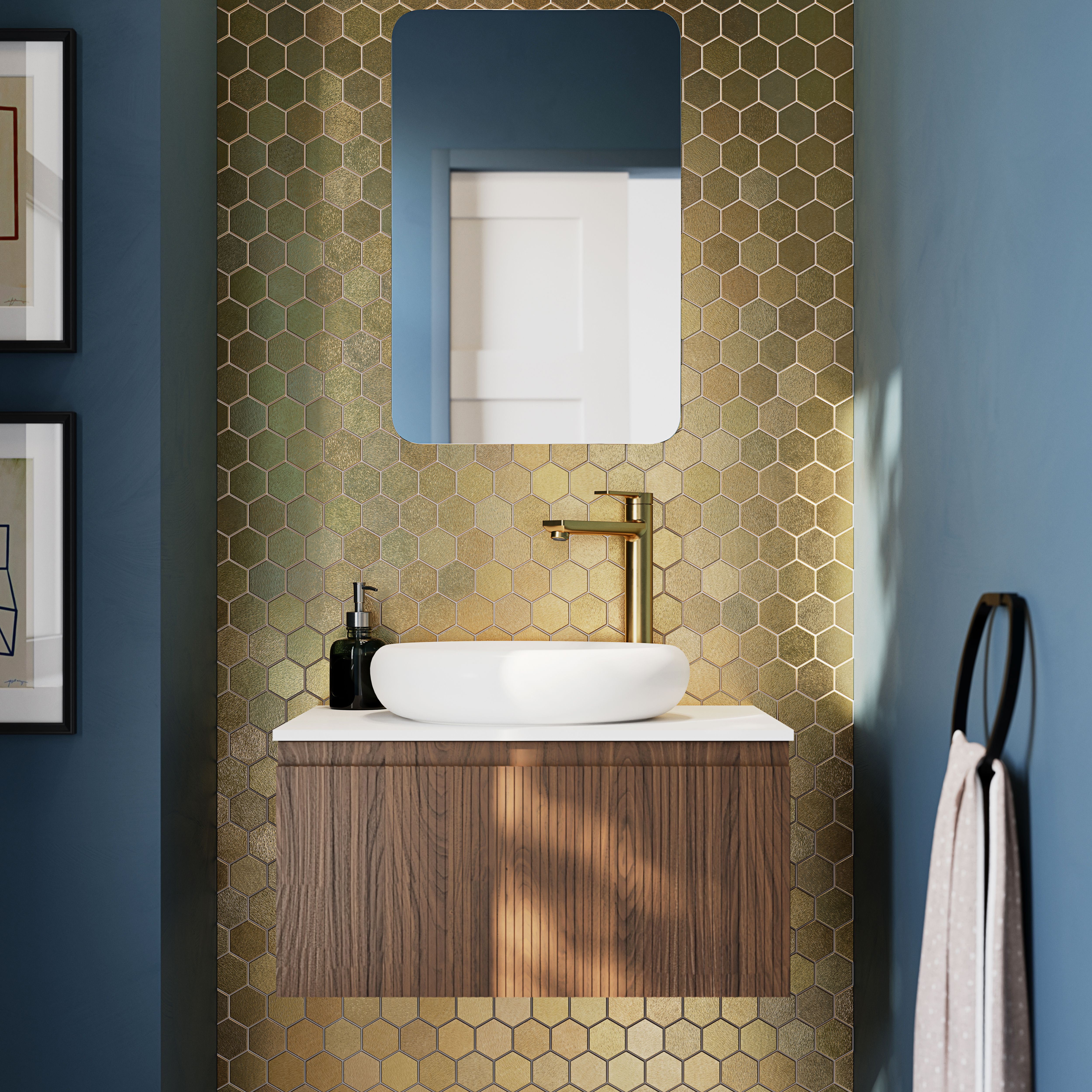 Albena Gold Satin Metal effect Flat Stainless steel Mosaic tile sheet