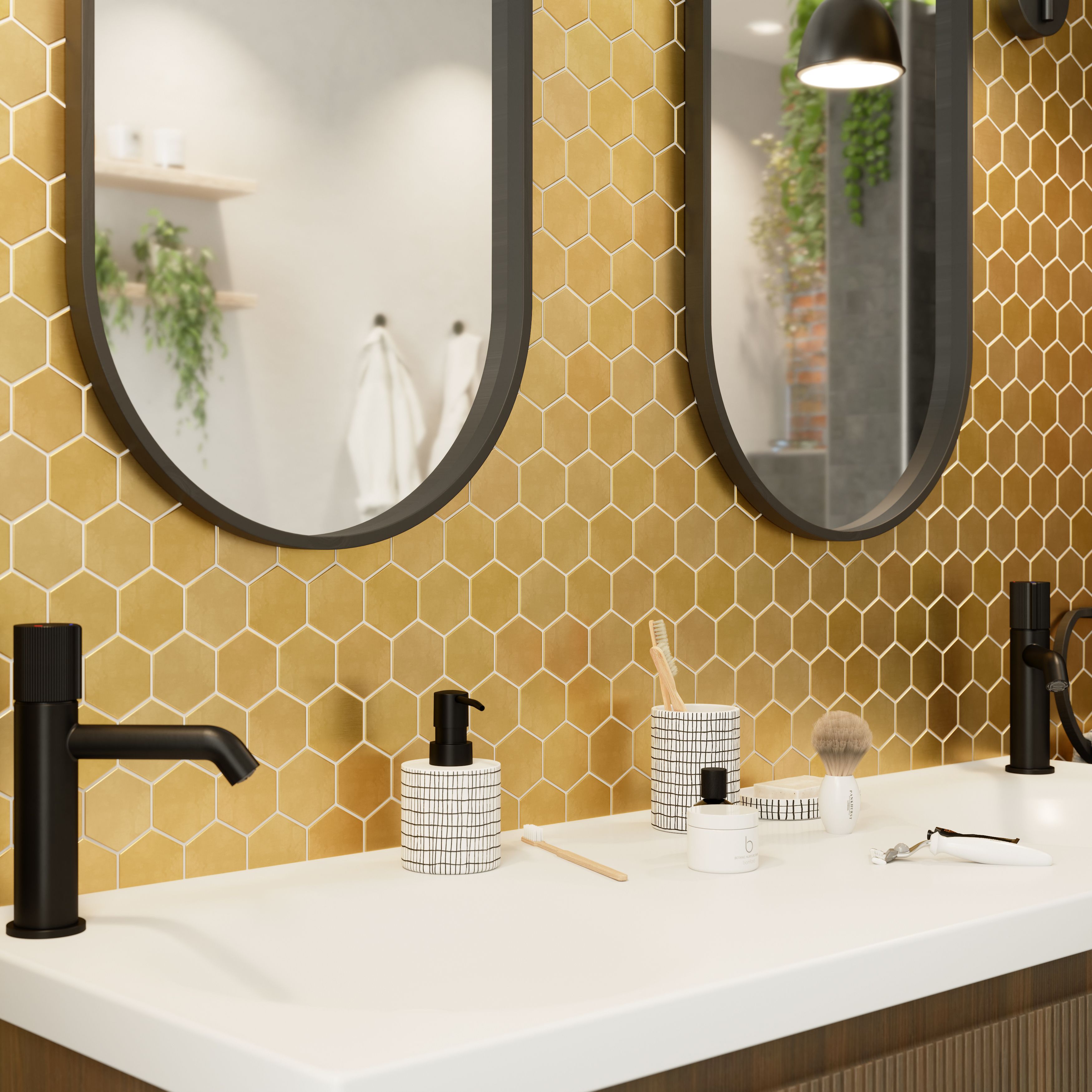 Albena Gold Satin Metal effect Flat Stainless steel Mosaic tile sheet, (L)300mm (W)300mm | DIY at B&Q