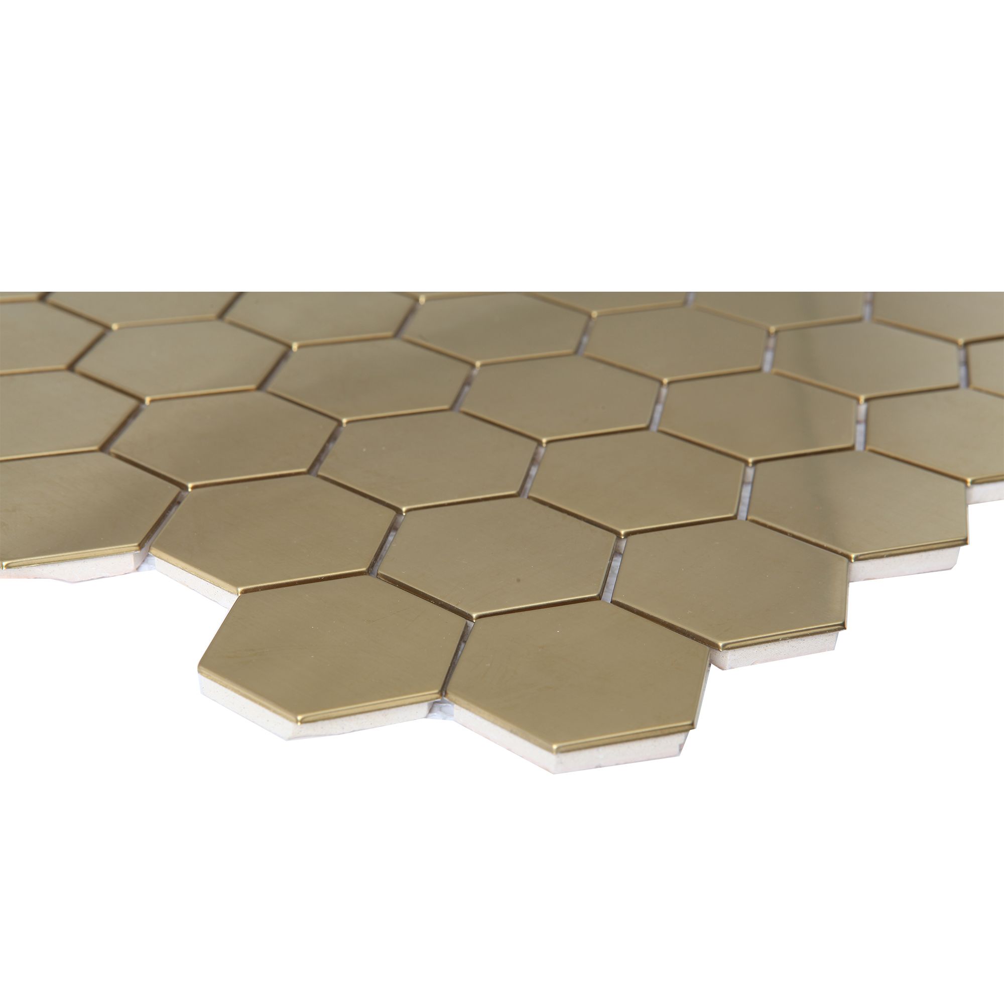Albena Gold Satin Metal effect Flat Stainless steel Mosaic tile sheet - 3