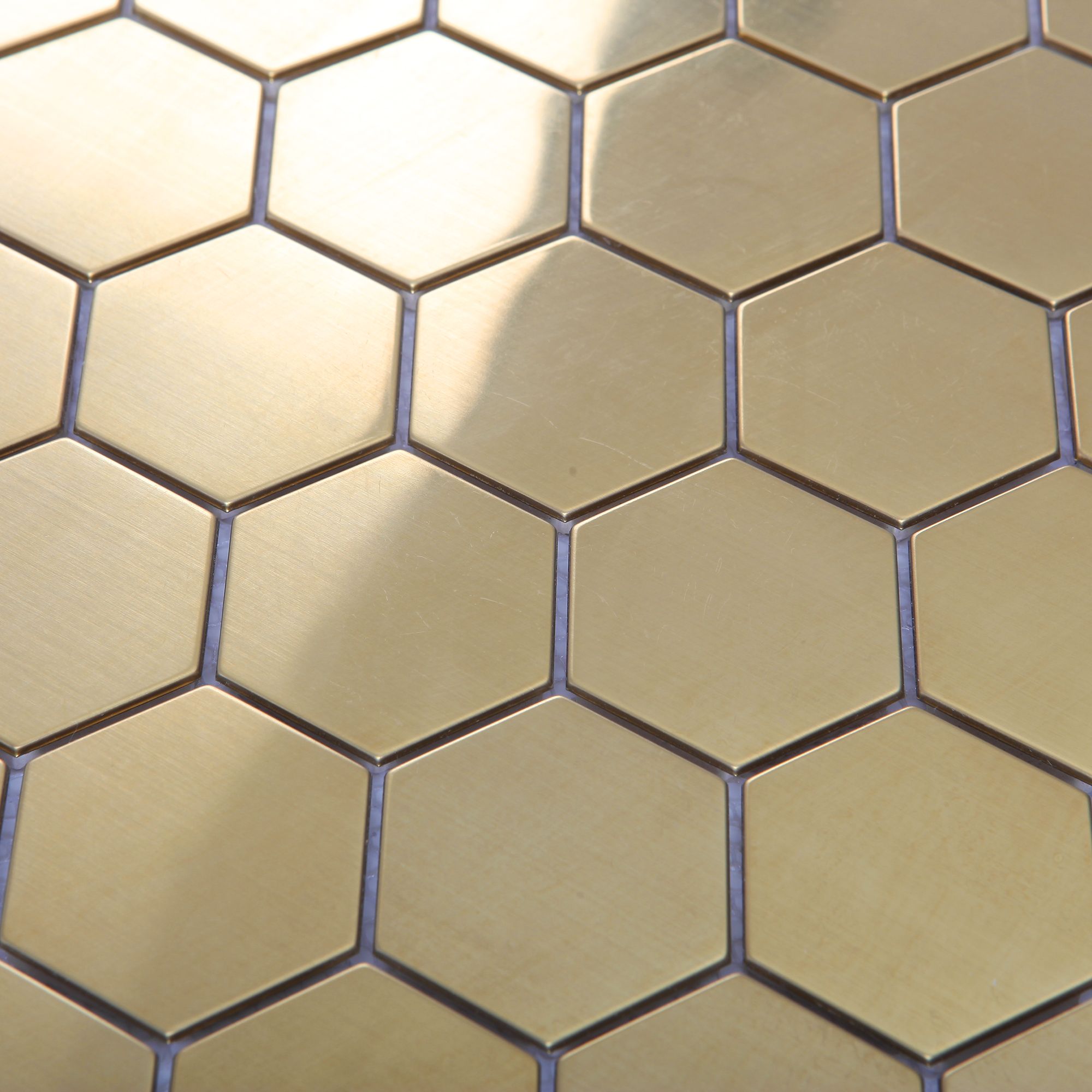 Albena Gold Satin Metal effect Flat Stainless steel Mosaic tile sheet - 5