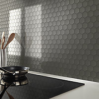 Albena Grey Satin Metal effect Flat Stainless steel Mosaic tile sheet, (L)300mm (W)300mm