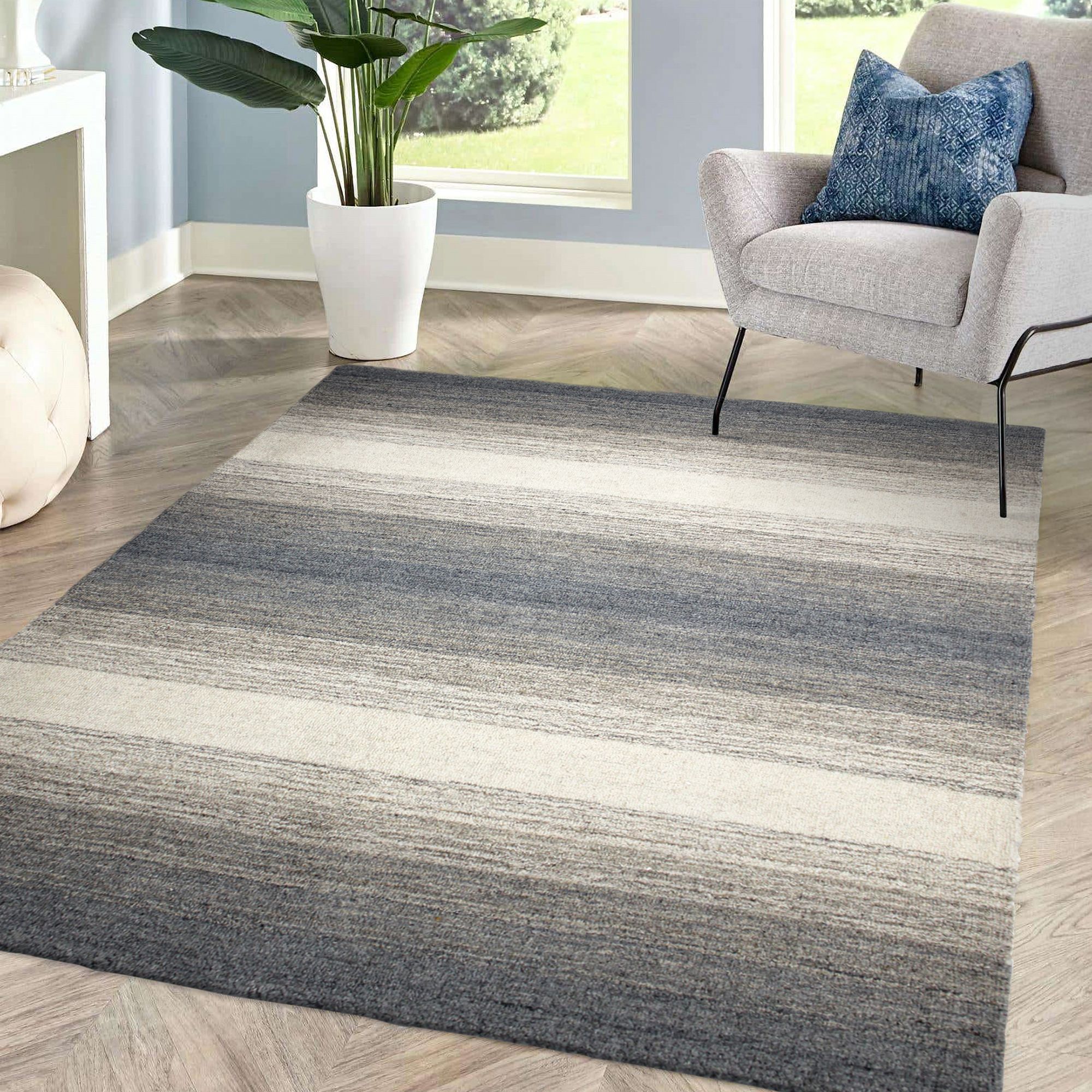 Alberolo Grey Striped Medium Rug, (L)170cm x (W)120cm