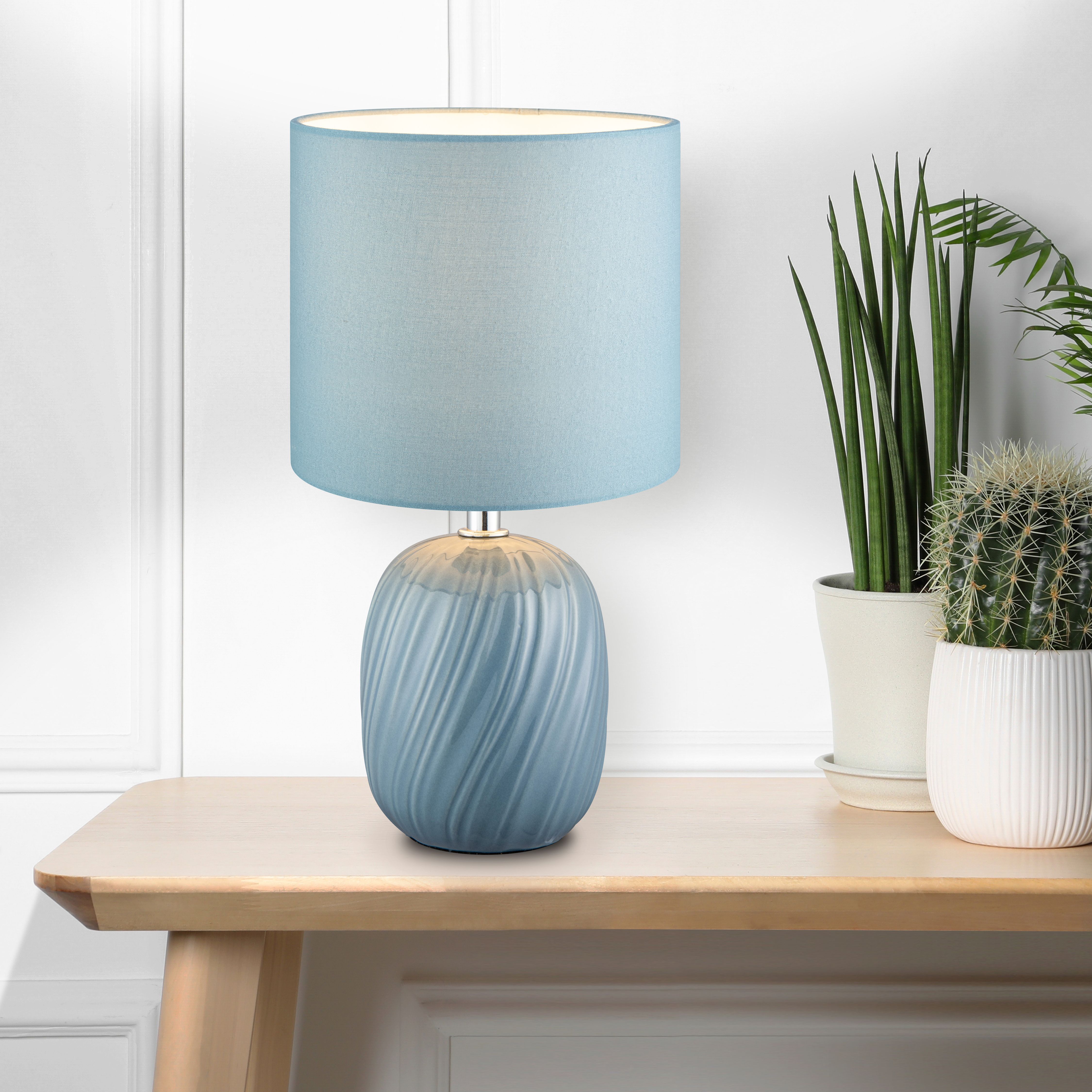 Albury Swirl Round Gloss Light Blue Table lamp