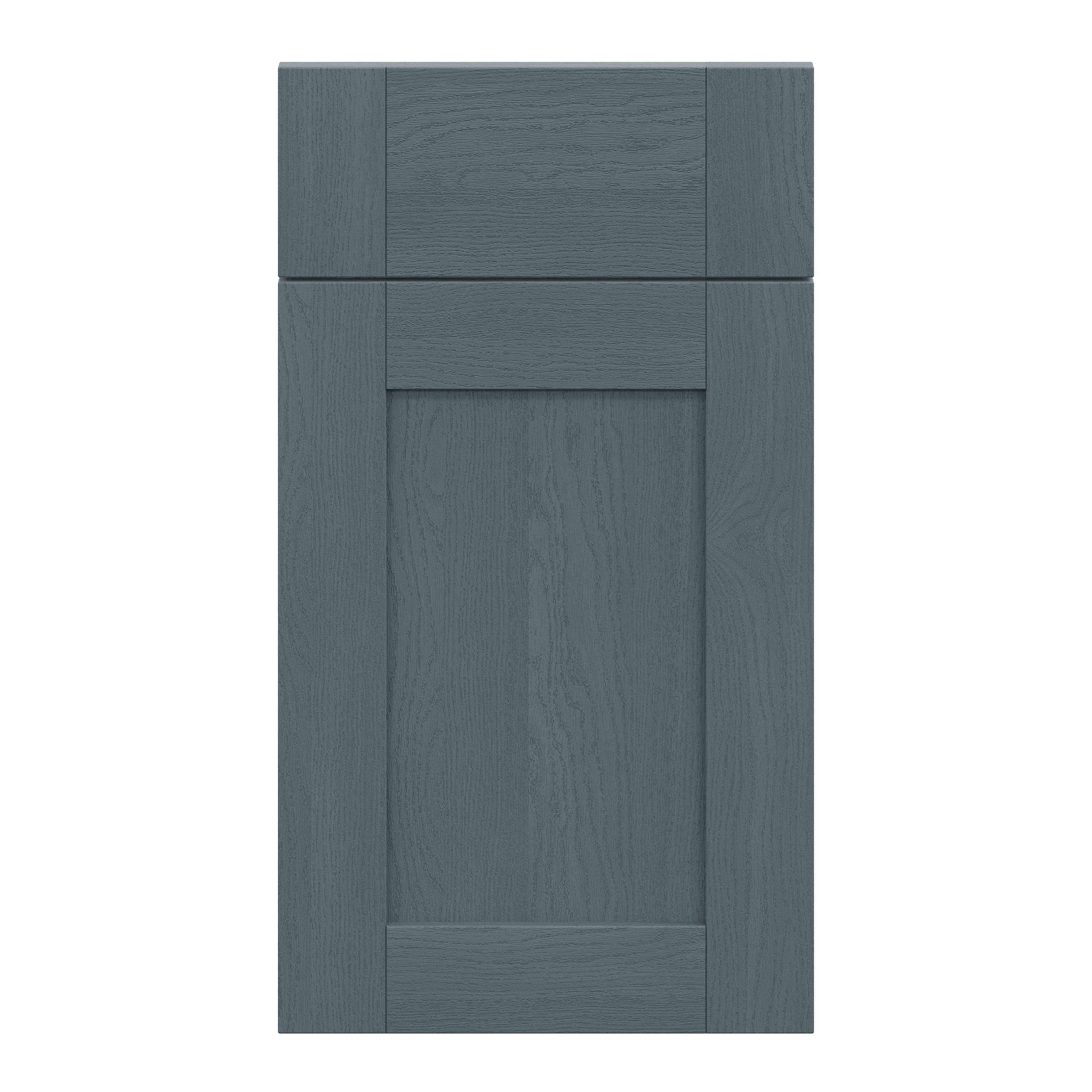 Alpinia Matt dusk blue wood effect Drawerline Cabinet door (W)400mm (H)715mm (T)18mm