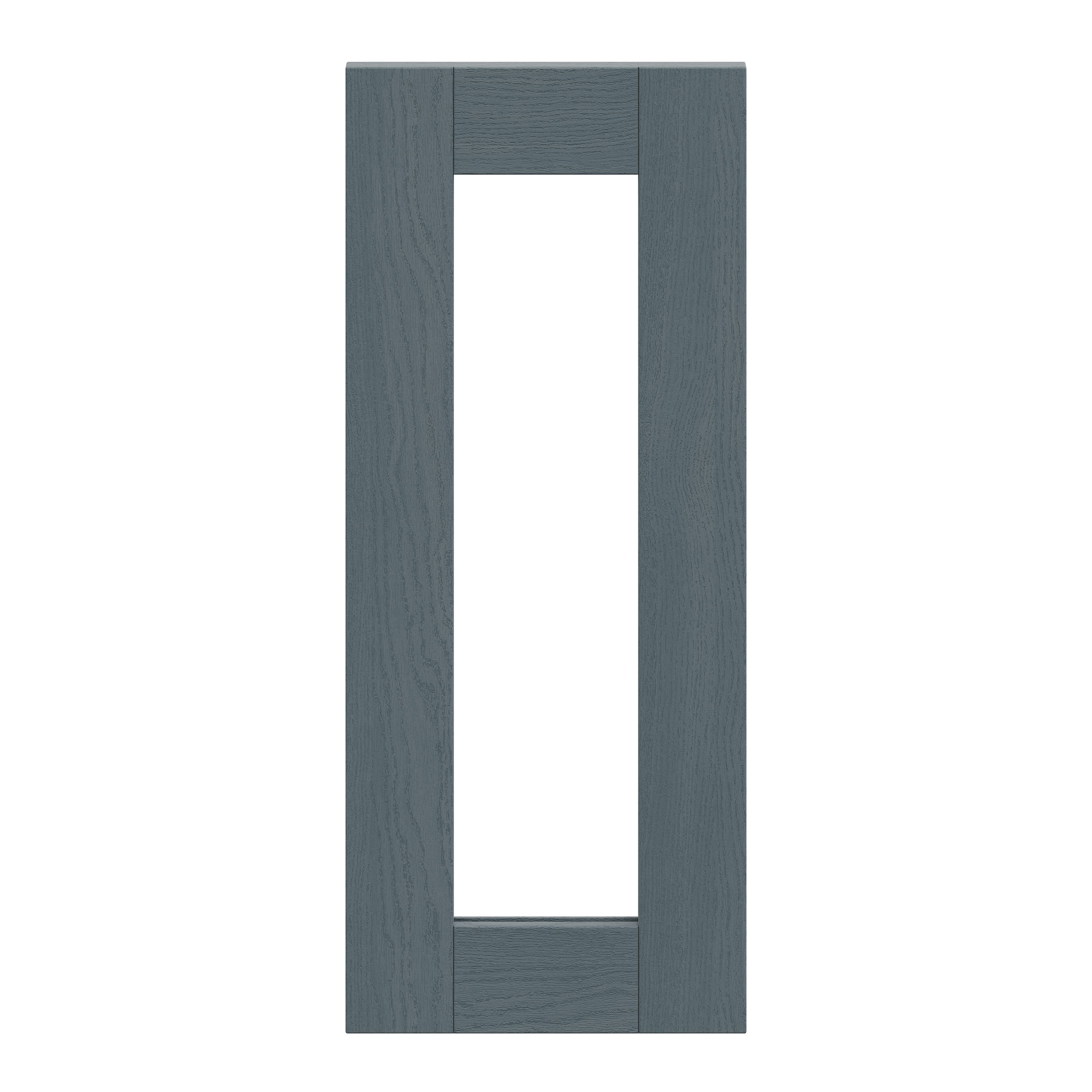 Alpinia Matt dusk blue wood effect Shaker Glazed Cabinet door (W)300mm (H)715mm (T)18mm