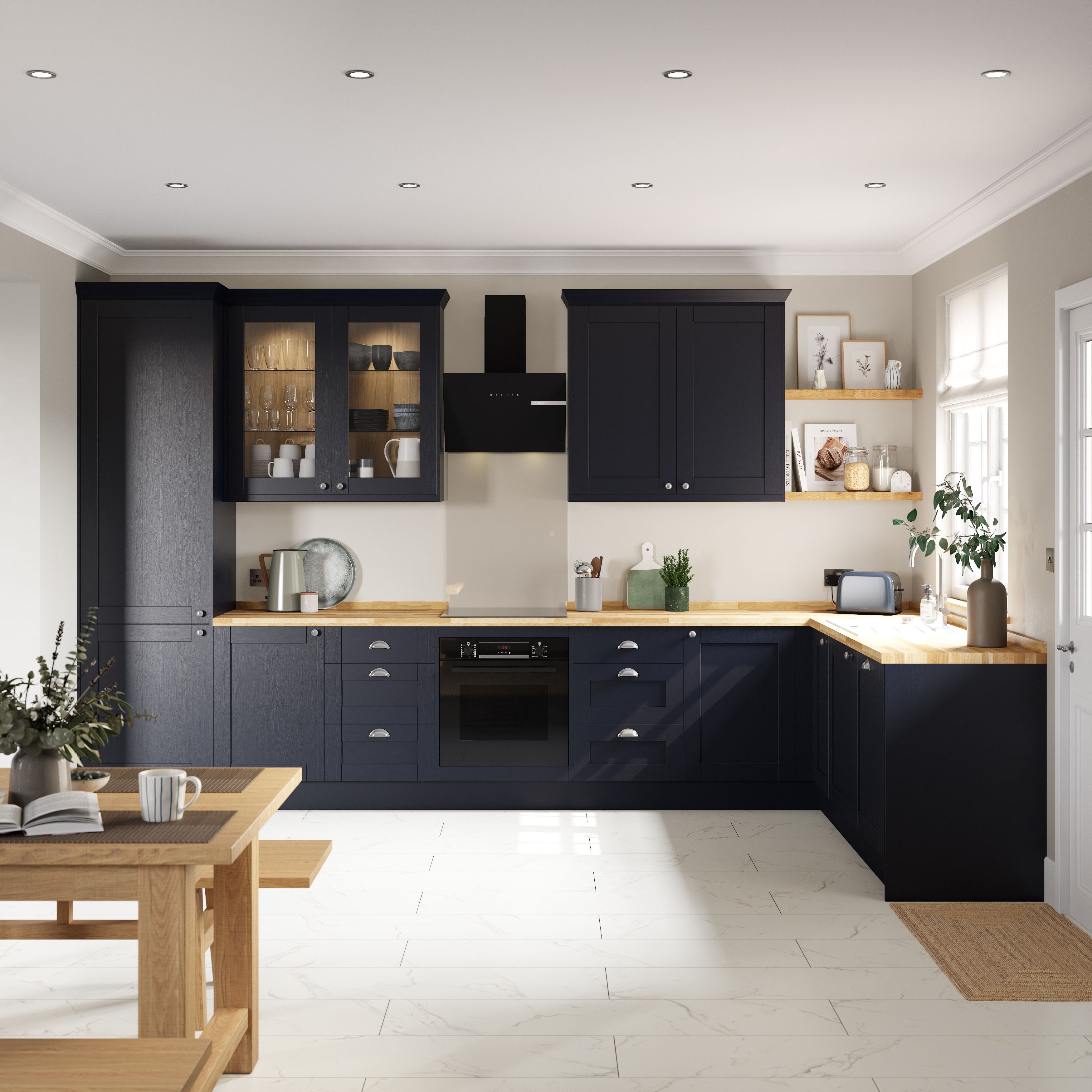 Alpinia Matt midnight navy wood effect Shaker 50:50 Tall larder