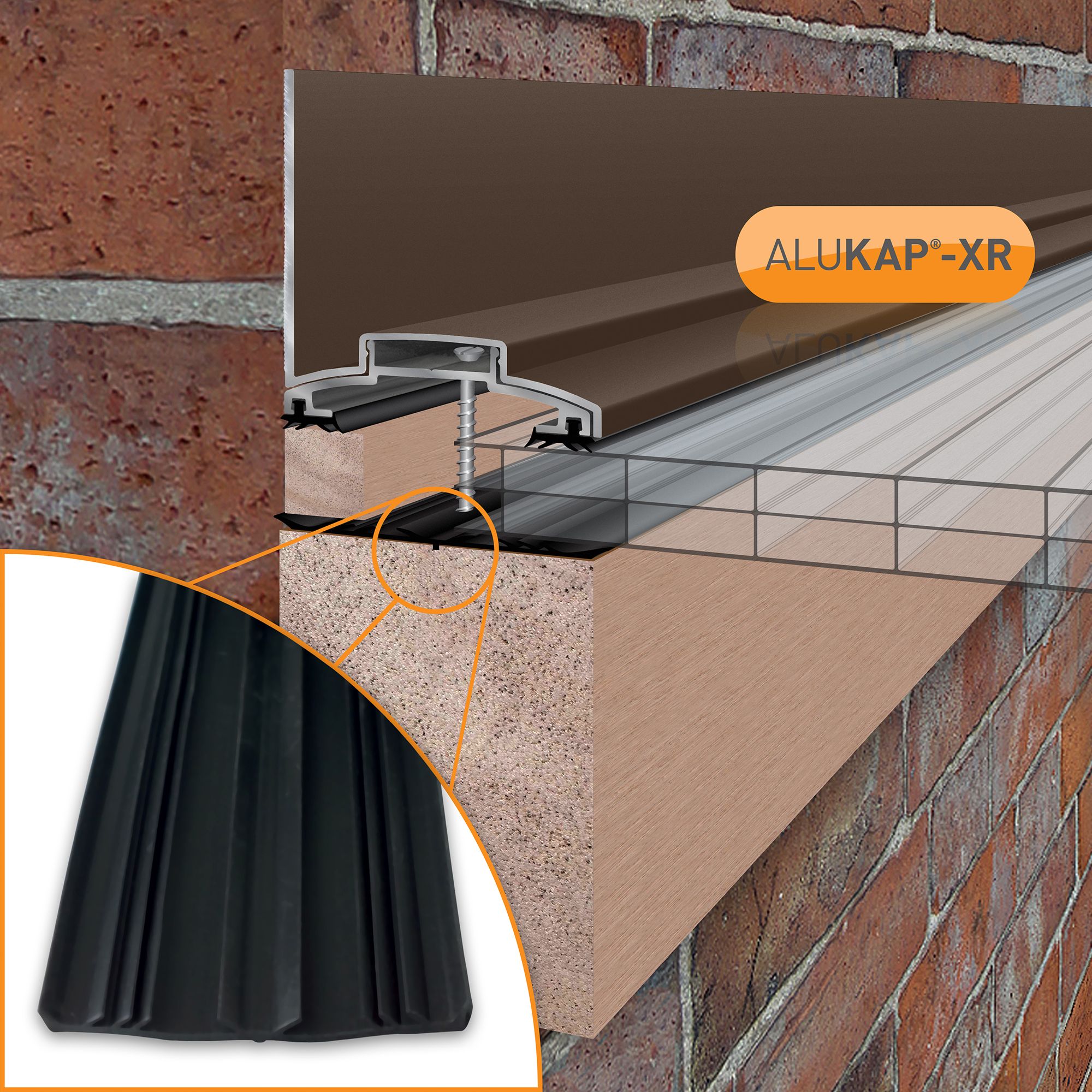 Alukap AKX576B Brown Aluminium Glazing bar, (L)3m (W)60mm (T)70mm