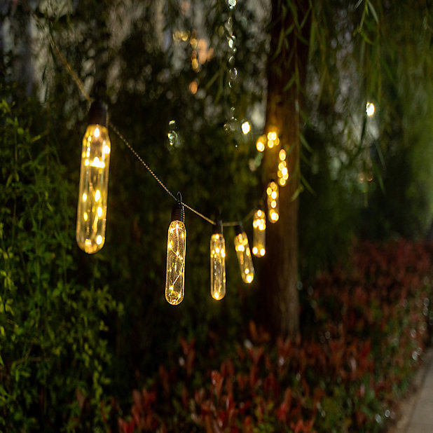 Warm White 10 Led Outdoor String Lights, Mosaic Solar Garden String Lights