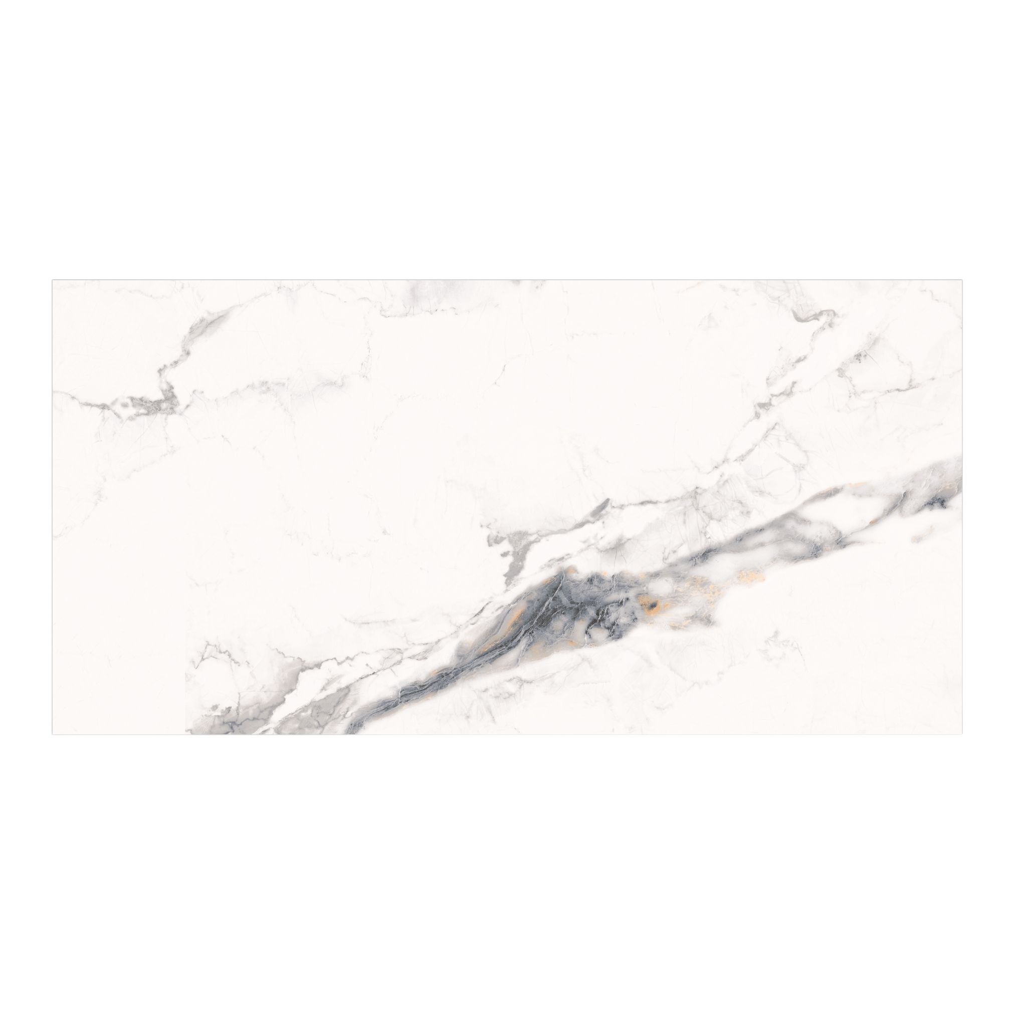 Alvaro White & Gold Gloss Marble effect Porcelain Indoor Wall & floor Tile, Pack of 5, (L)600mm (W)300mm