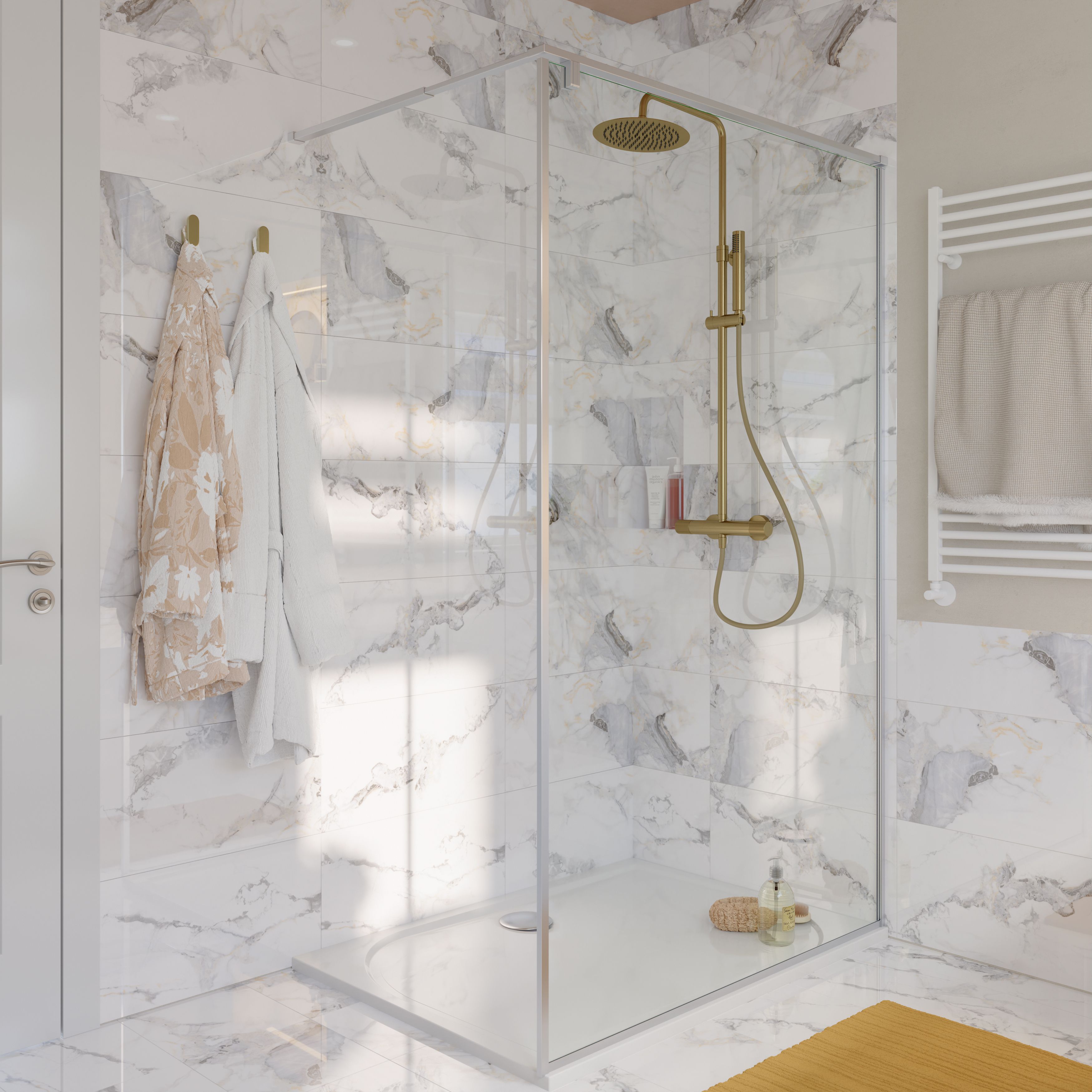 Alvaro White & Gold Porcelain Wall & floor Tile - 4
