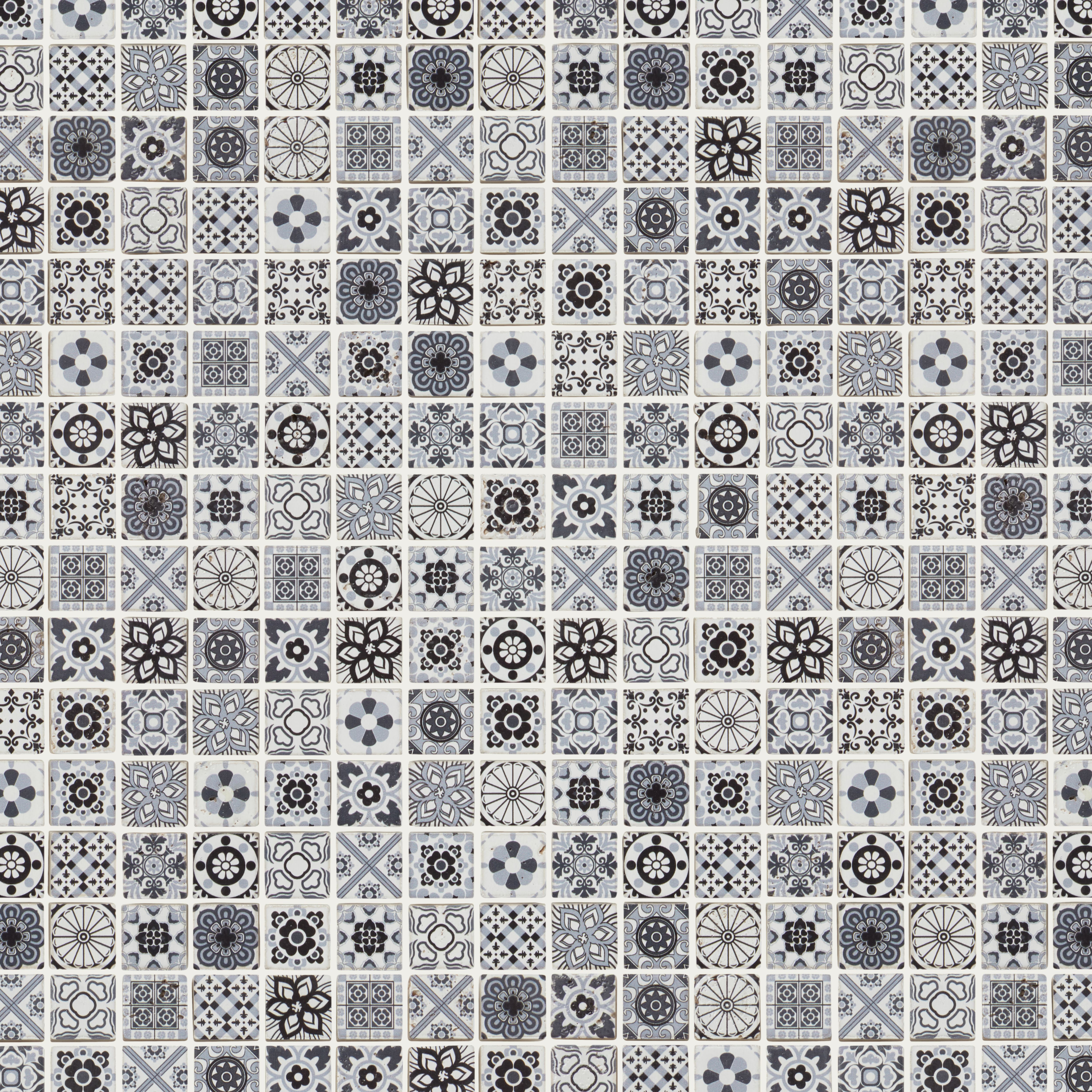 Amaranta Black & white Matt Stone effect Natural stone Mosaic tile sheet, (L)300mm (W)300mm