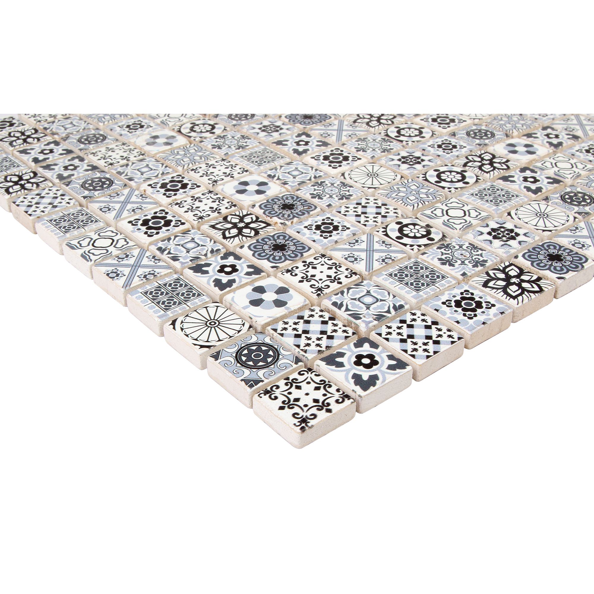 Amaranta Black & white Matt Stone effect Natural stone Mosaic tile sheet - 3