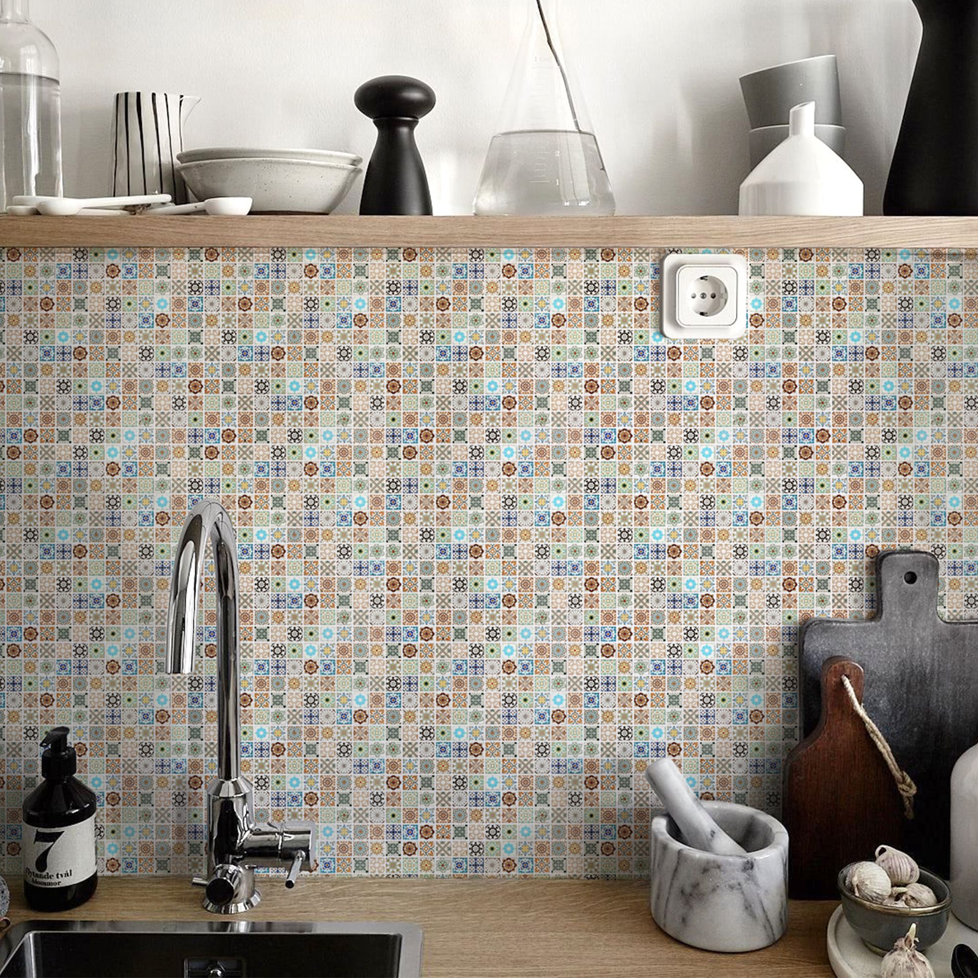 Amaranta Multicolour Matt Stone effect Natural stone Mosaic tile sheet - 5