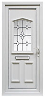 Amberley Obscure bevelled leaded pattern Glazed Panelled White External Front door & frame, (H)2055mm (W)920mm