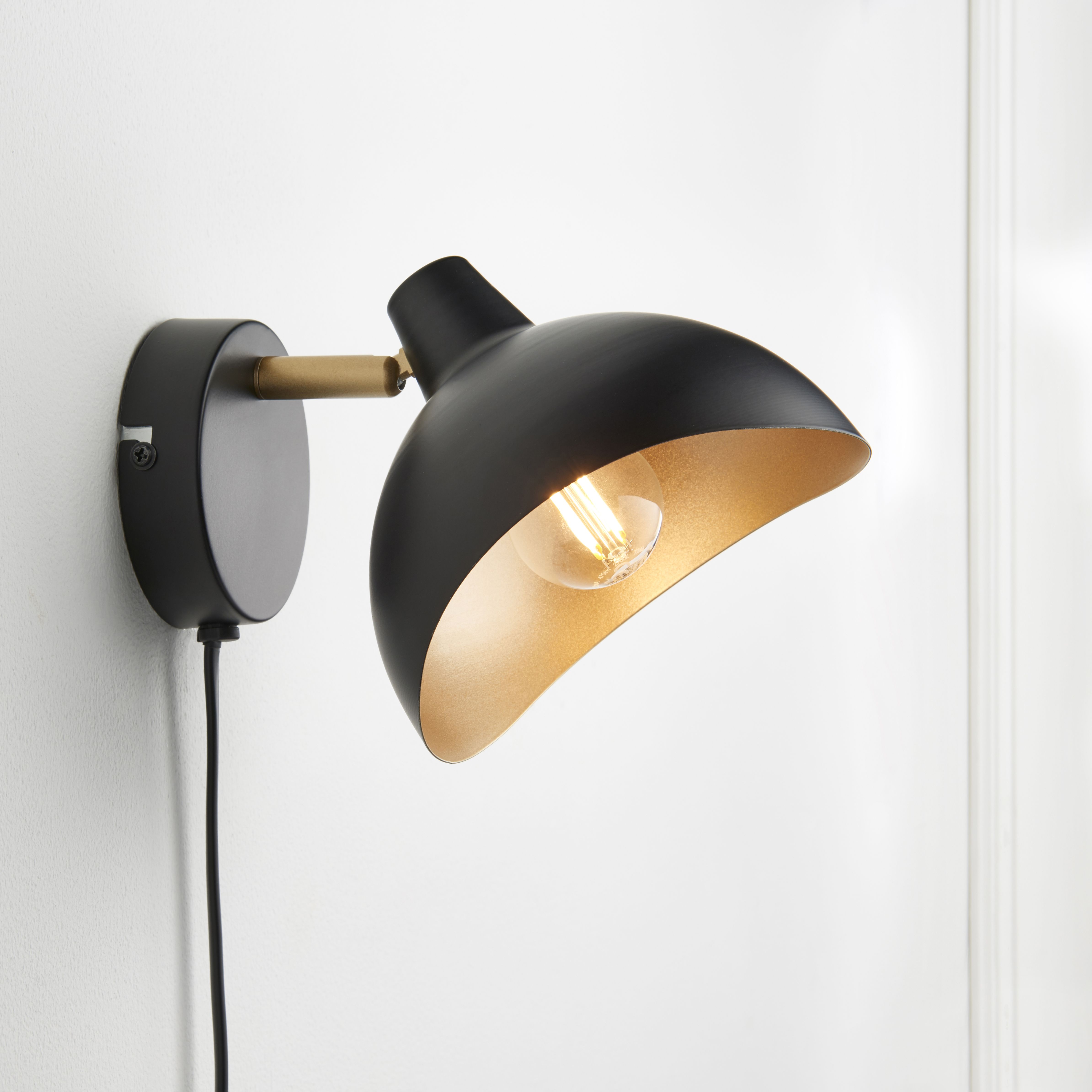 Anara Black & gold Plugin Wall light DIY at B&Q