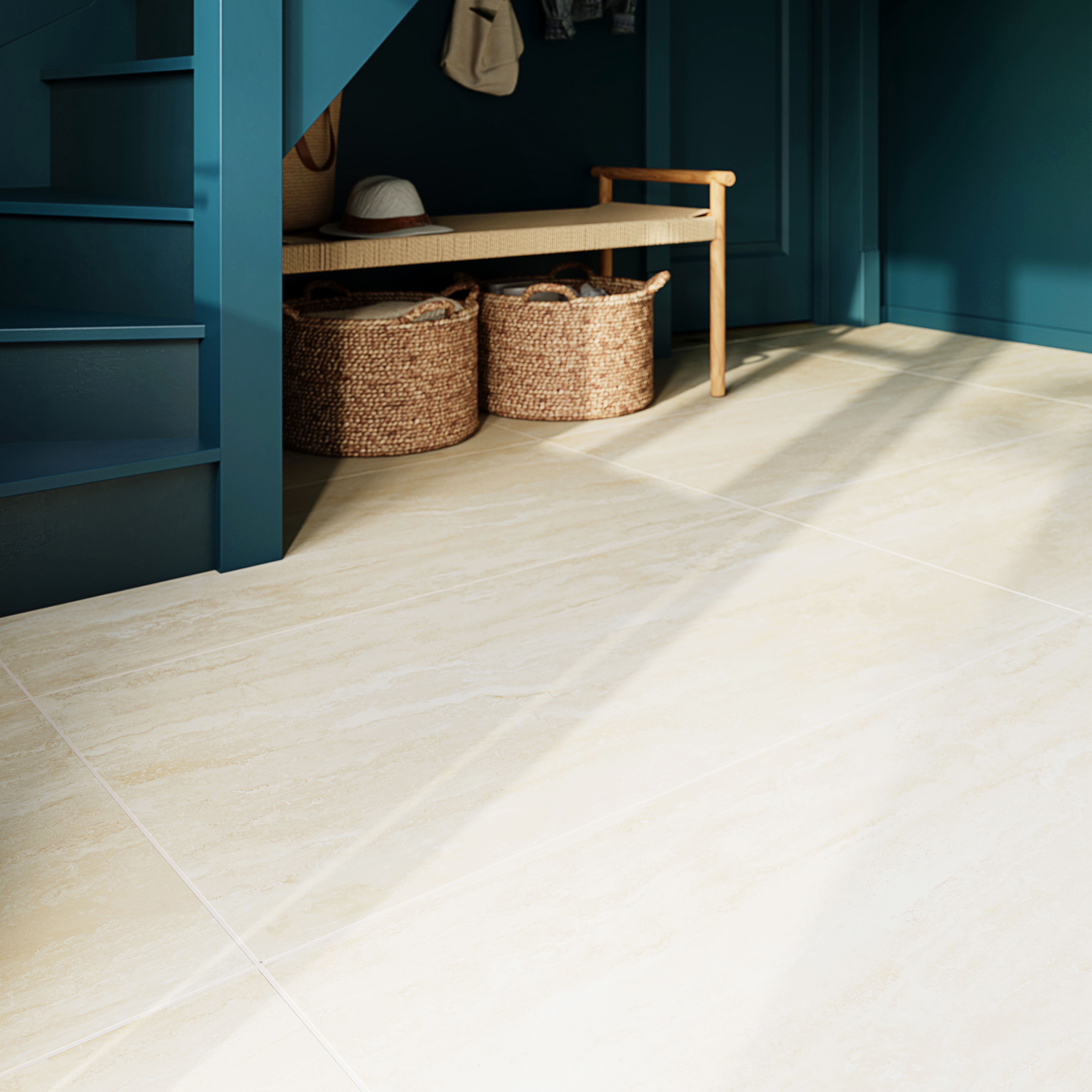 Ancho White Matt Stone effect Porcelain Indoor Wall & floor Tile, Pack of 2, (L)1200mm (W)600mm