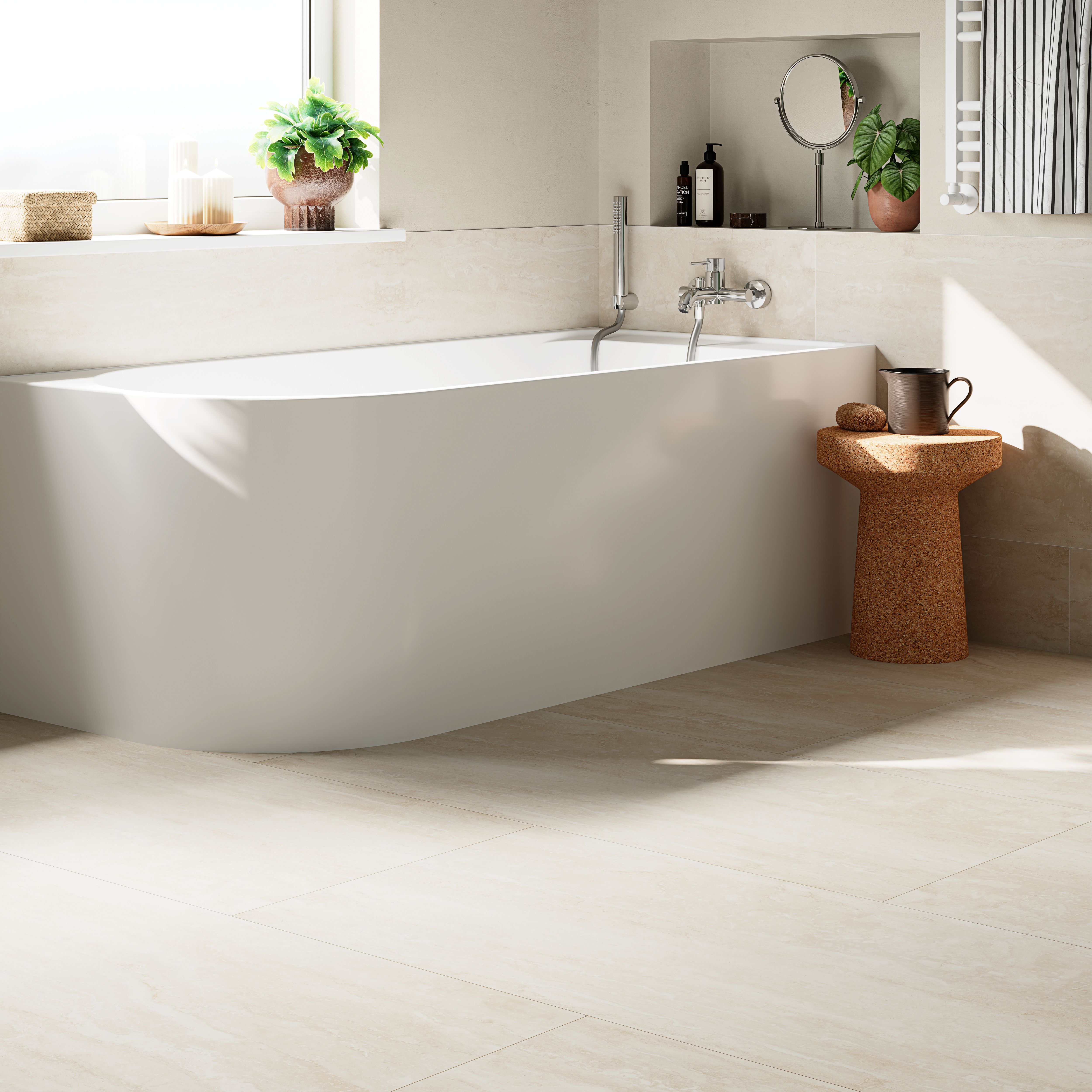 Ancho White Matt Stone effect Porcelain Indoor Wall & floor Tile, Pack of 2, (L)1200mm (W)600mm