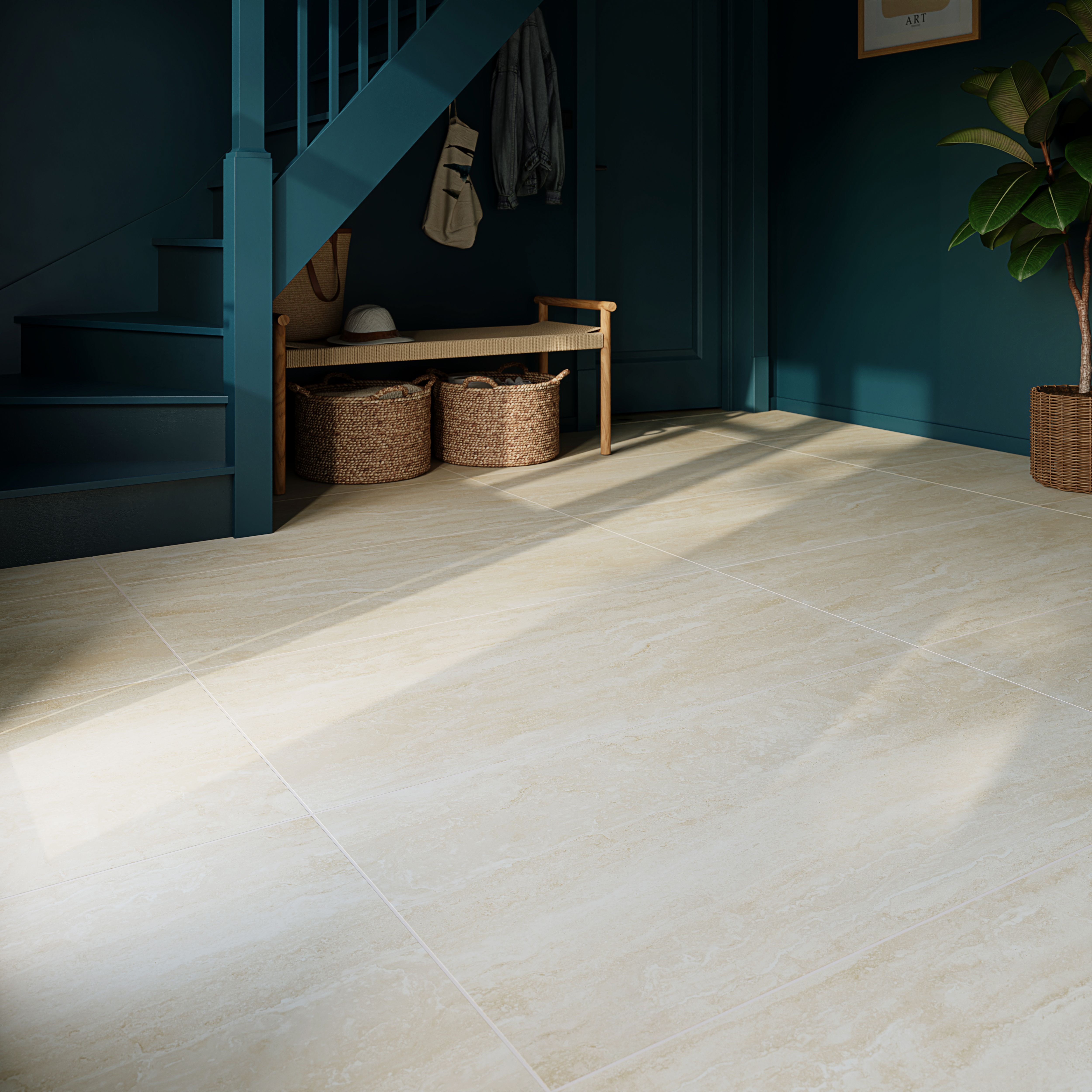 Ancho White Matt Stone effect Porcelain Indoor Wall & floor Tile, Pack of 2, (L)1200mm (W)600mm
