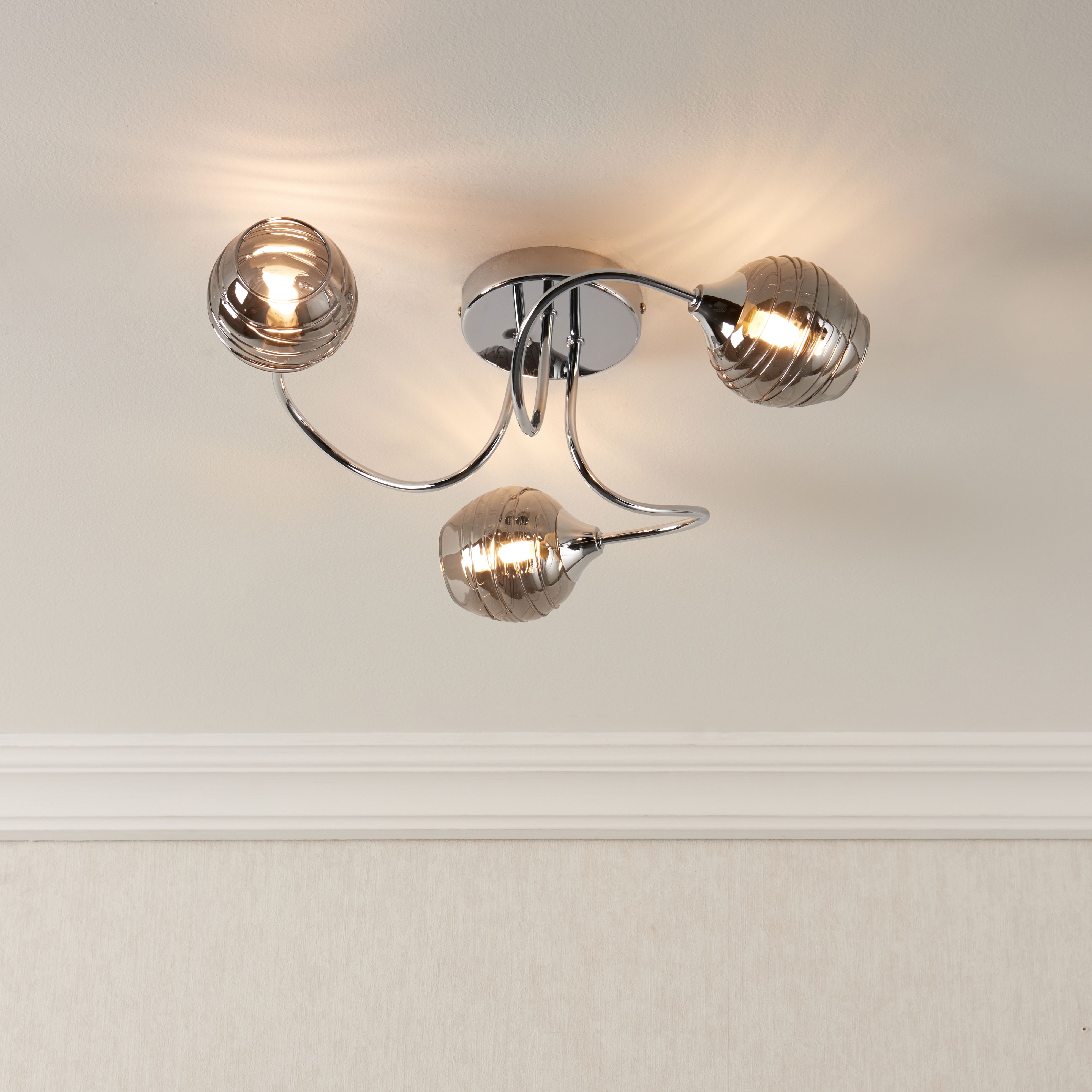 Angelina Glass & steel Chrome effect 3 Lamp Ceiling light