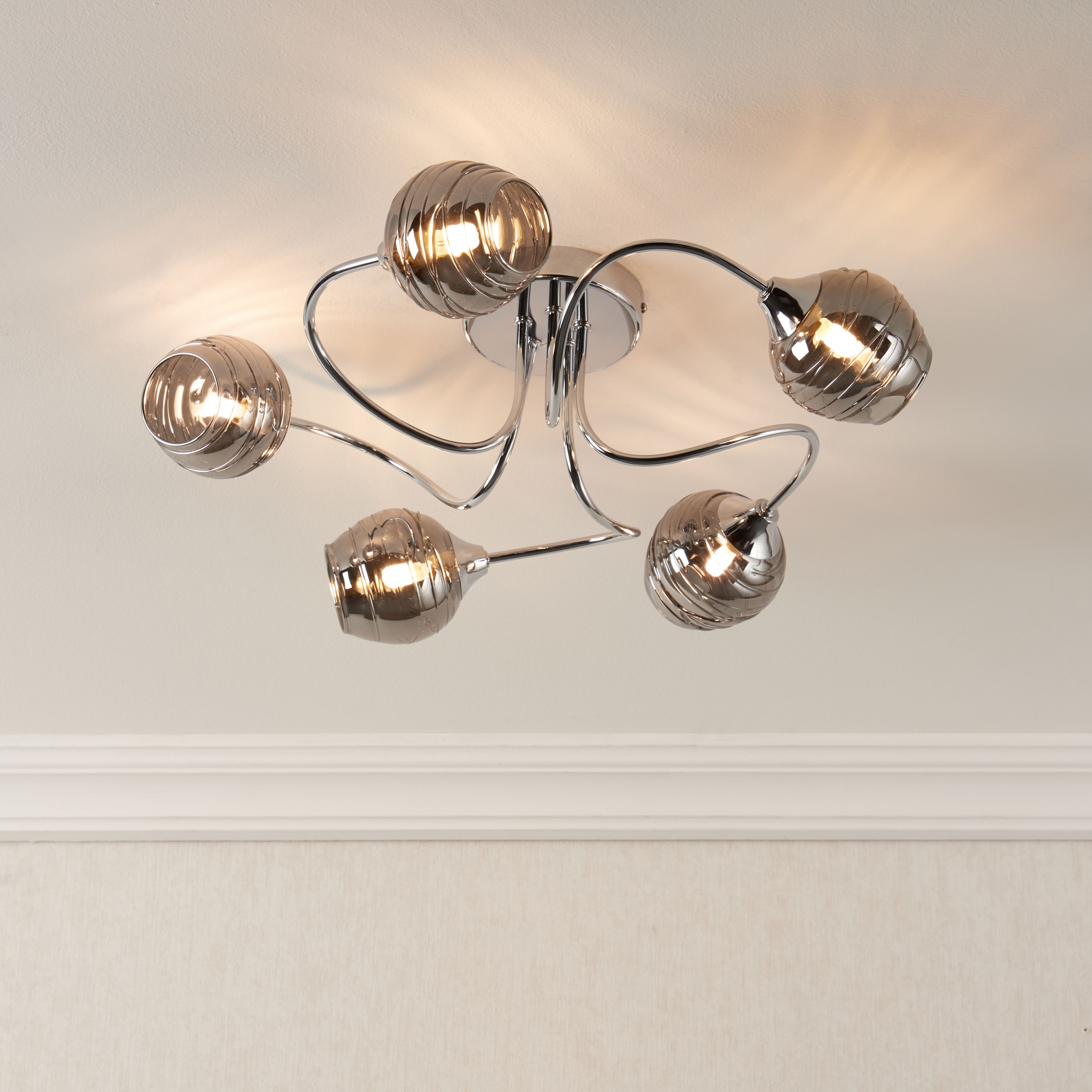 Angelina Glass & steel Chrome effect 5 Lamp Ceiling light