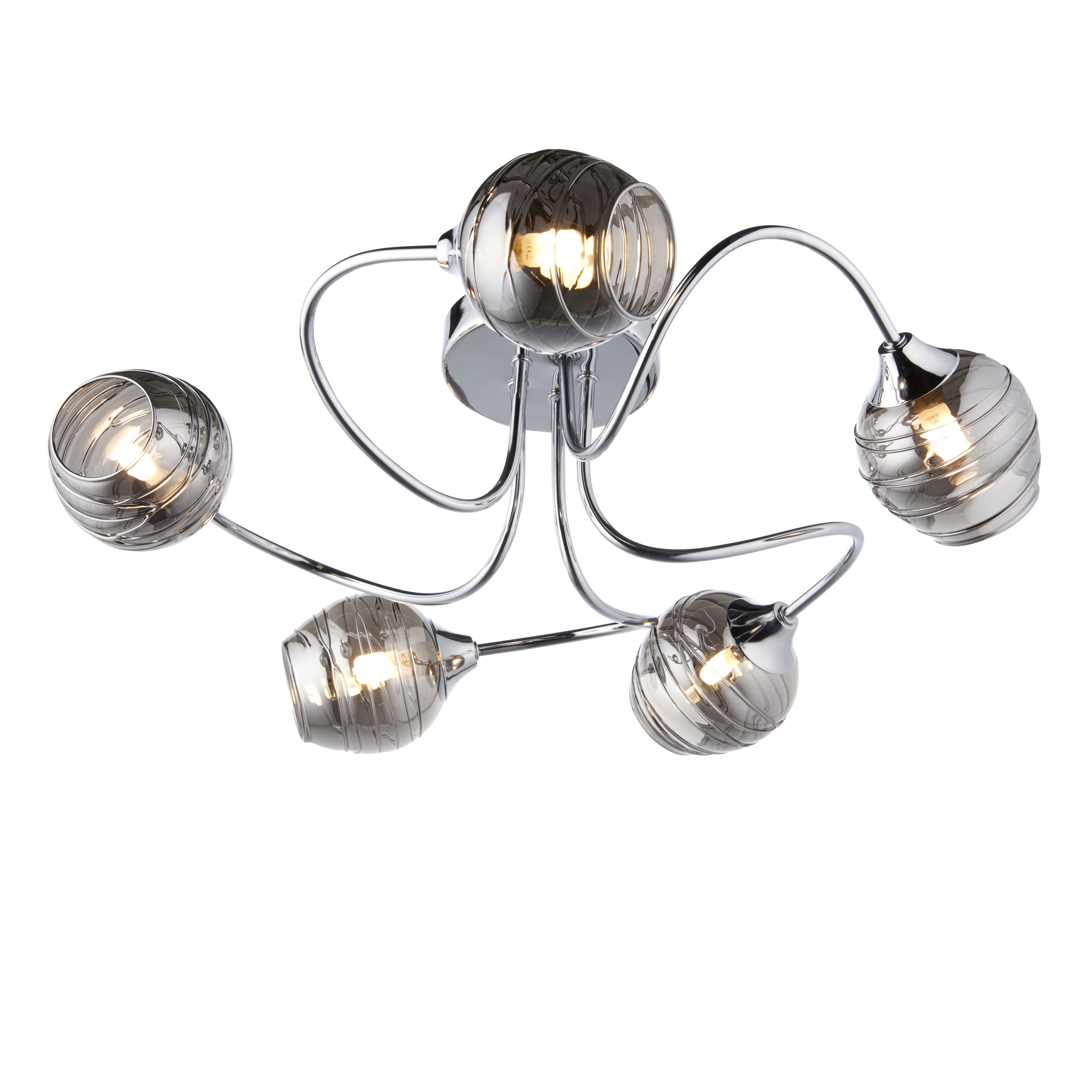 Angelina Glass & steel Chrome effect 5 Lamp Ceiling light