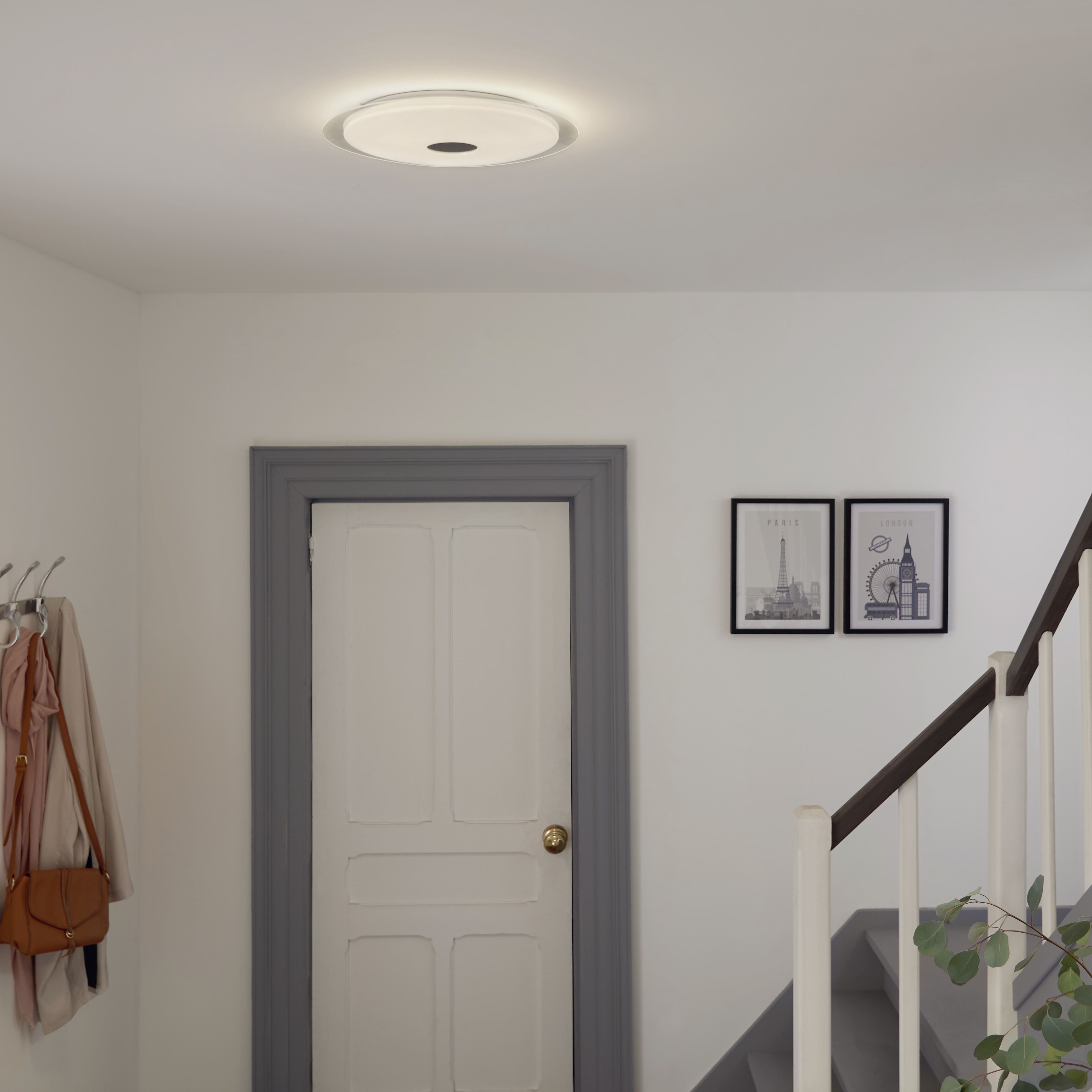 Angoon Round Metal plastic White Glitter effect LED Ceiling light Dia 40cm