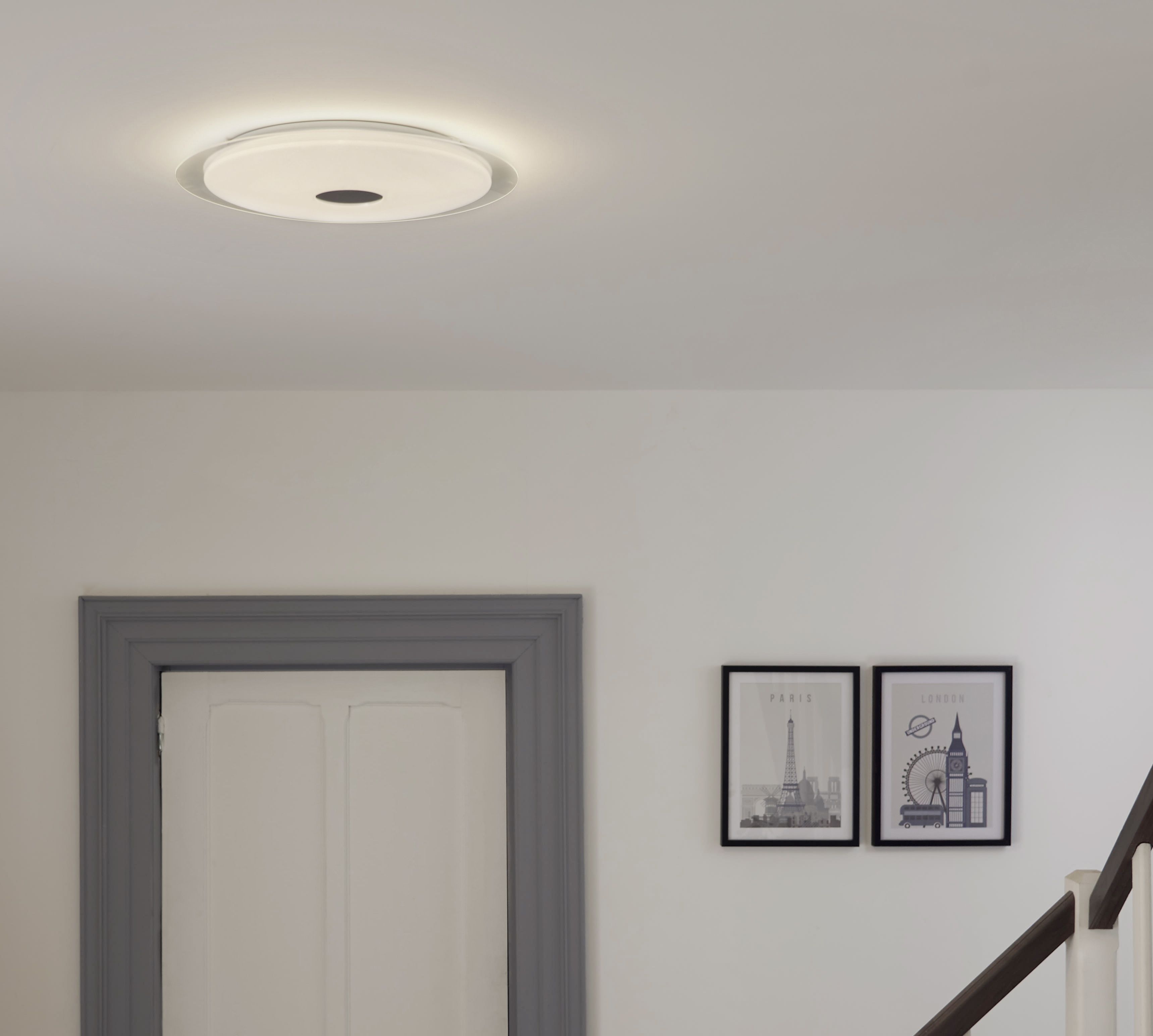 Angoon Round Metal & plastic White Glitter effect LED Ceiling light ...