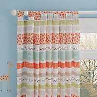 Animal Cream & orange Striped Lined Tab top Curtains (W)168cm (L)137cm, Pair