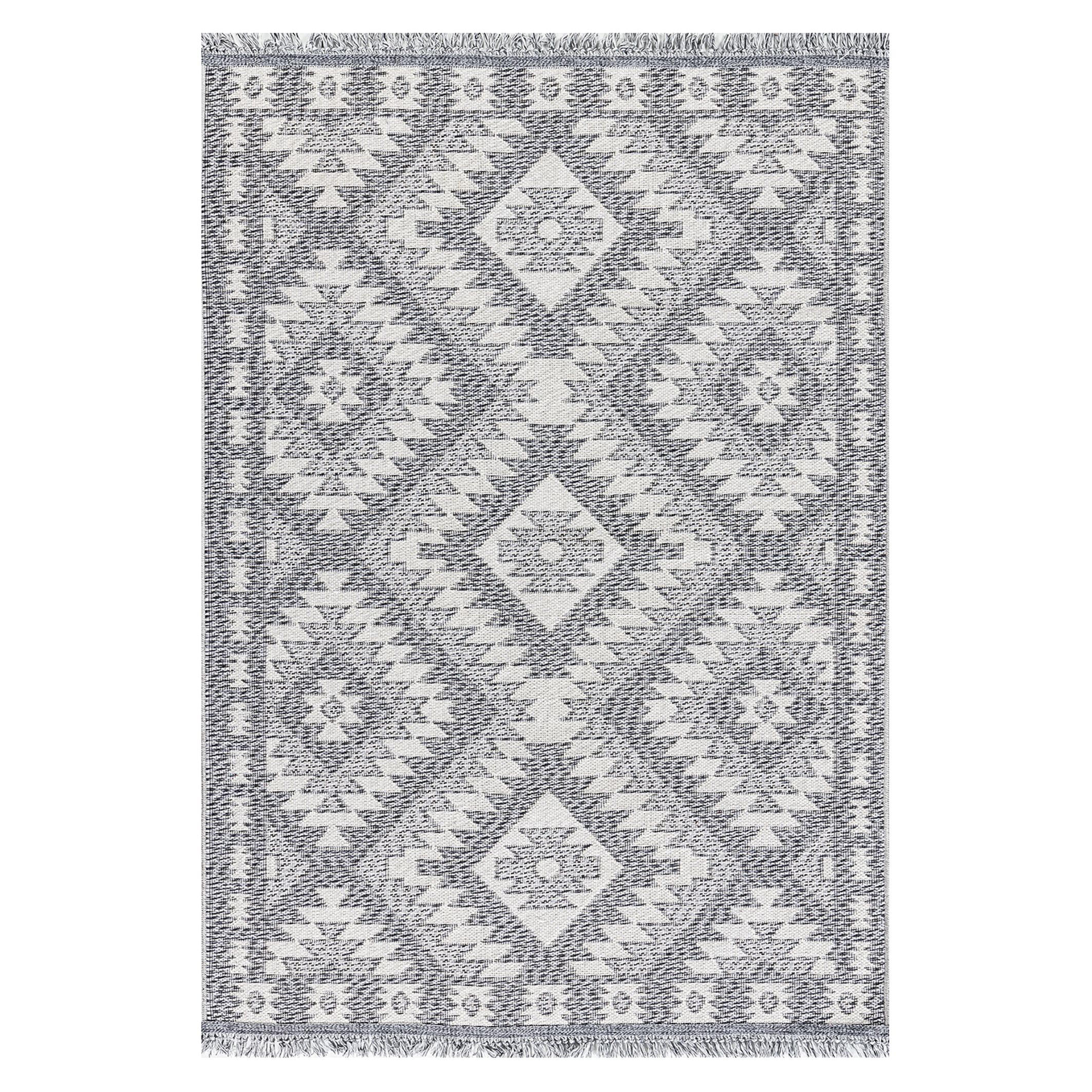 Ankara Grey Aztec Woven effect Medium Rug, (L)170cm x (W)120cm