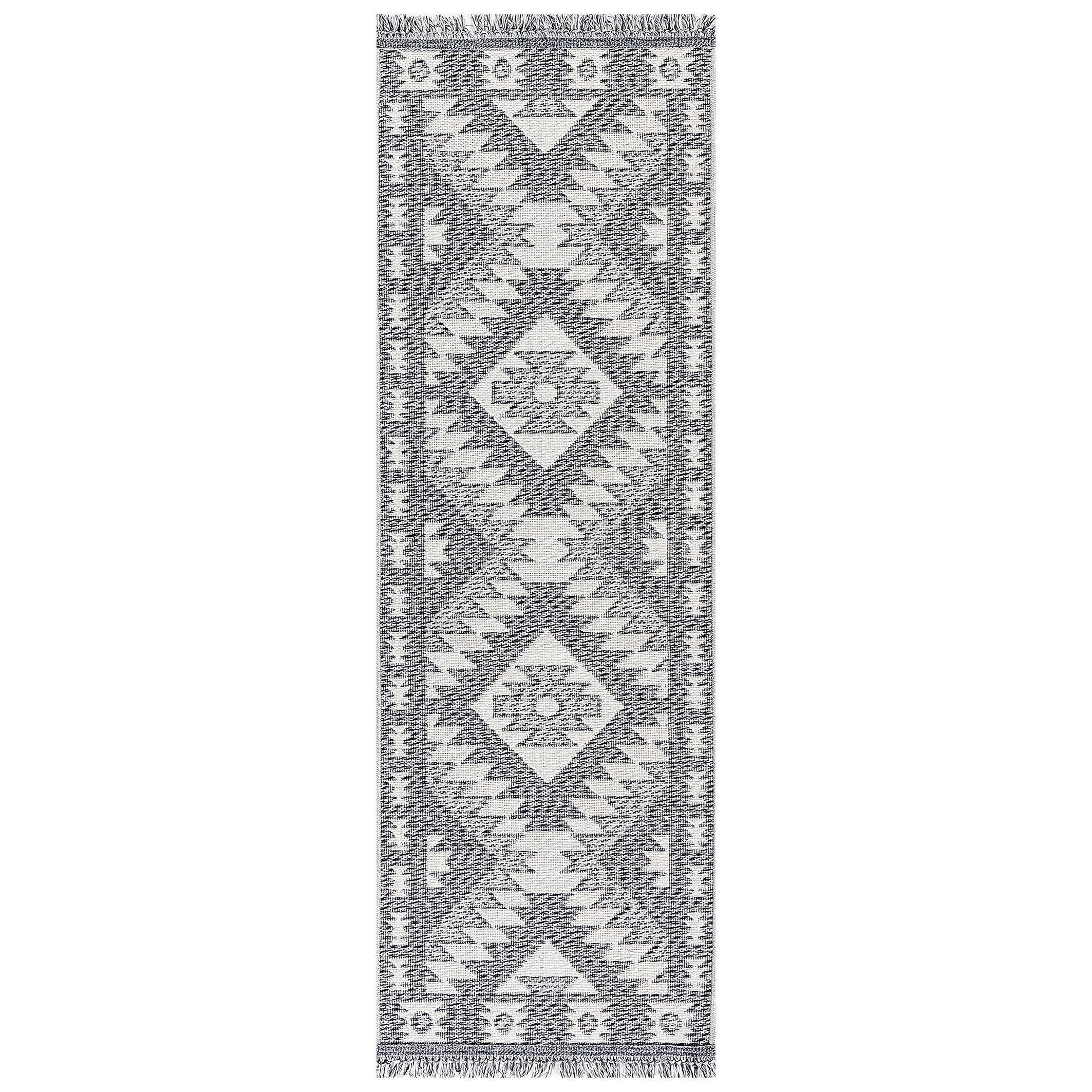 Ankara Grey Aztec Woven effect Medium Runner, (L)180cm x (W)60cm