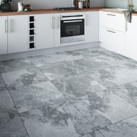 Anson Light grey Matt Marble effect Porcelain Wall & floor Tile, Pack of 3, (L)600mm (W)600mm